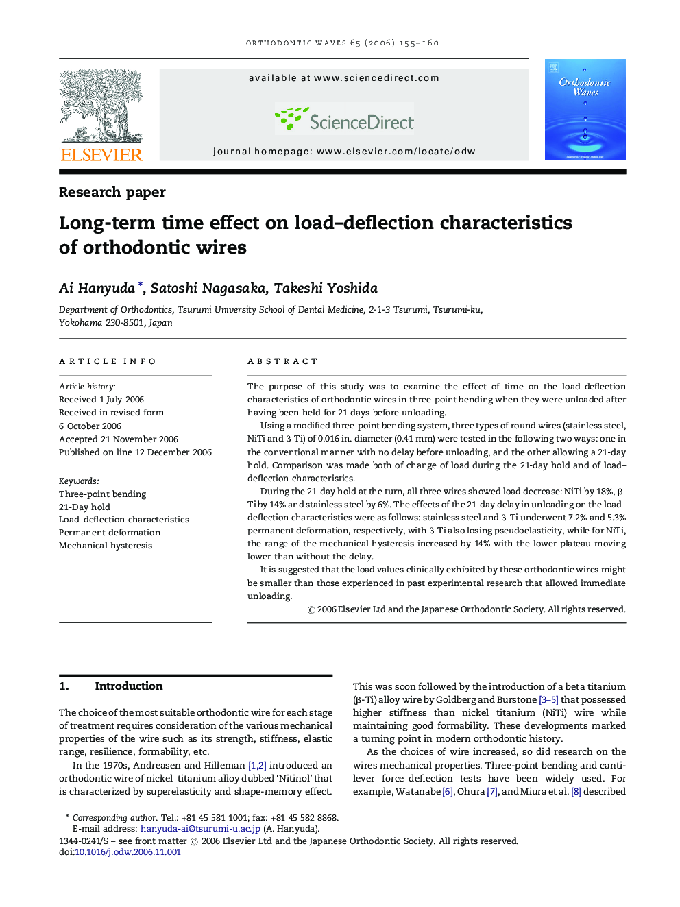 Long-term time effect on load–deflection characteristics of orthodontic wires