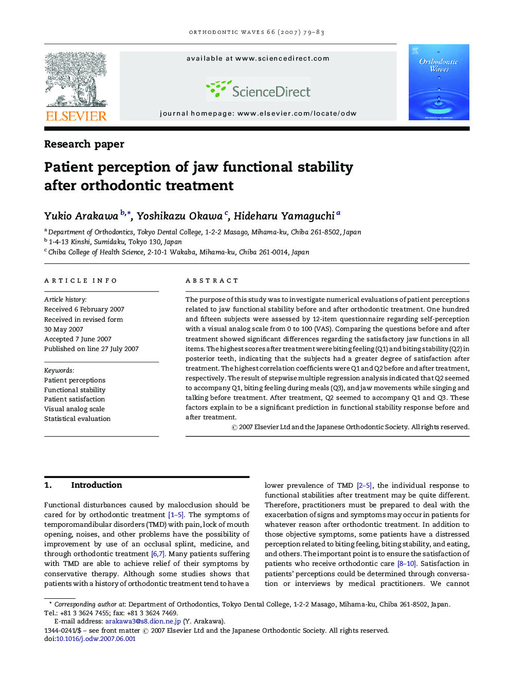 Patient perception of jaw functional stability after orthodontic treatment