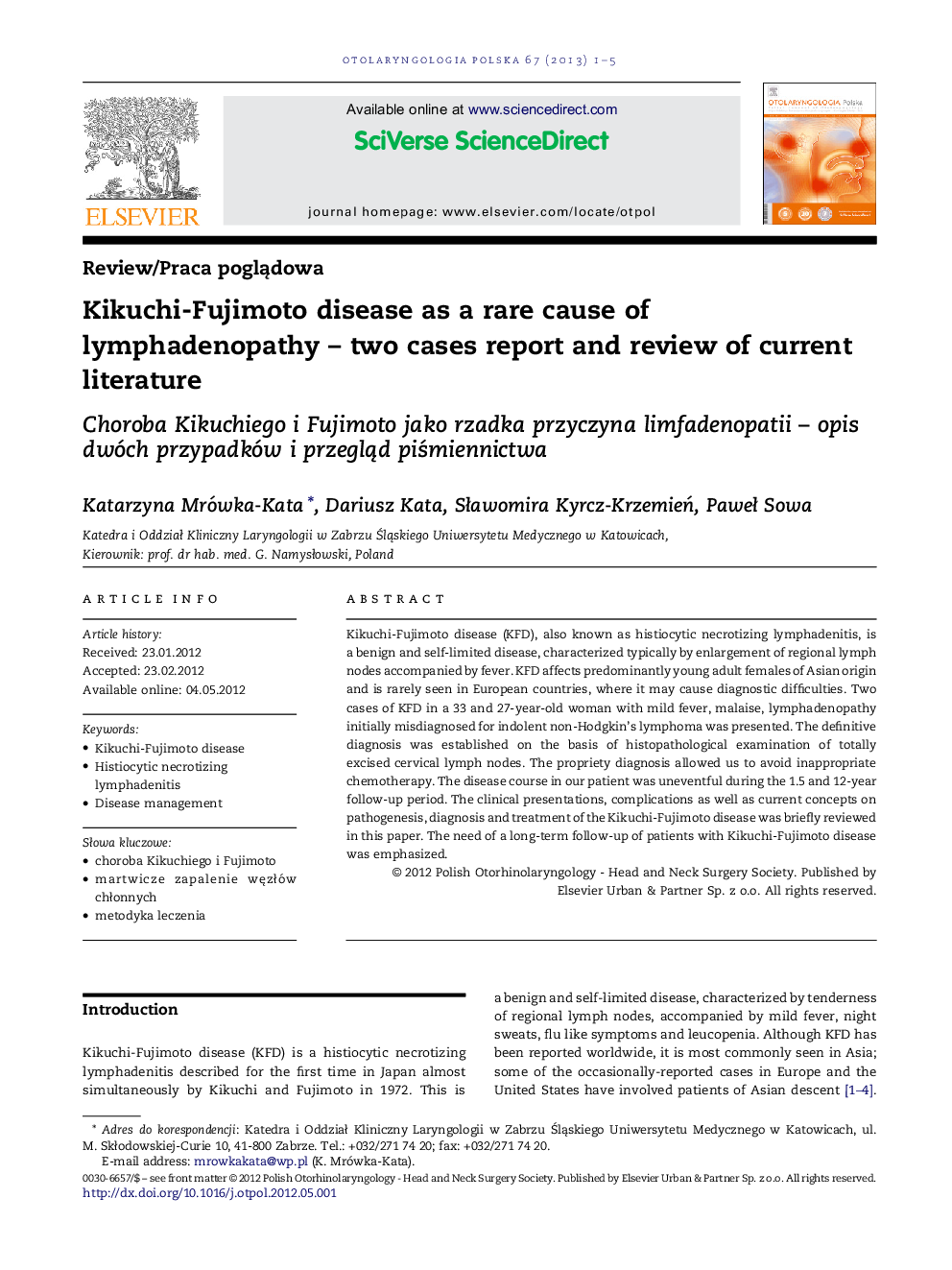 Kikuchi-Fujimoto disease as a rare cause of lymphadenopathy - two cases report and review of current literature