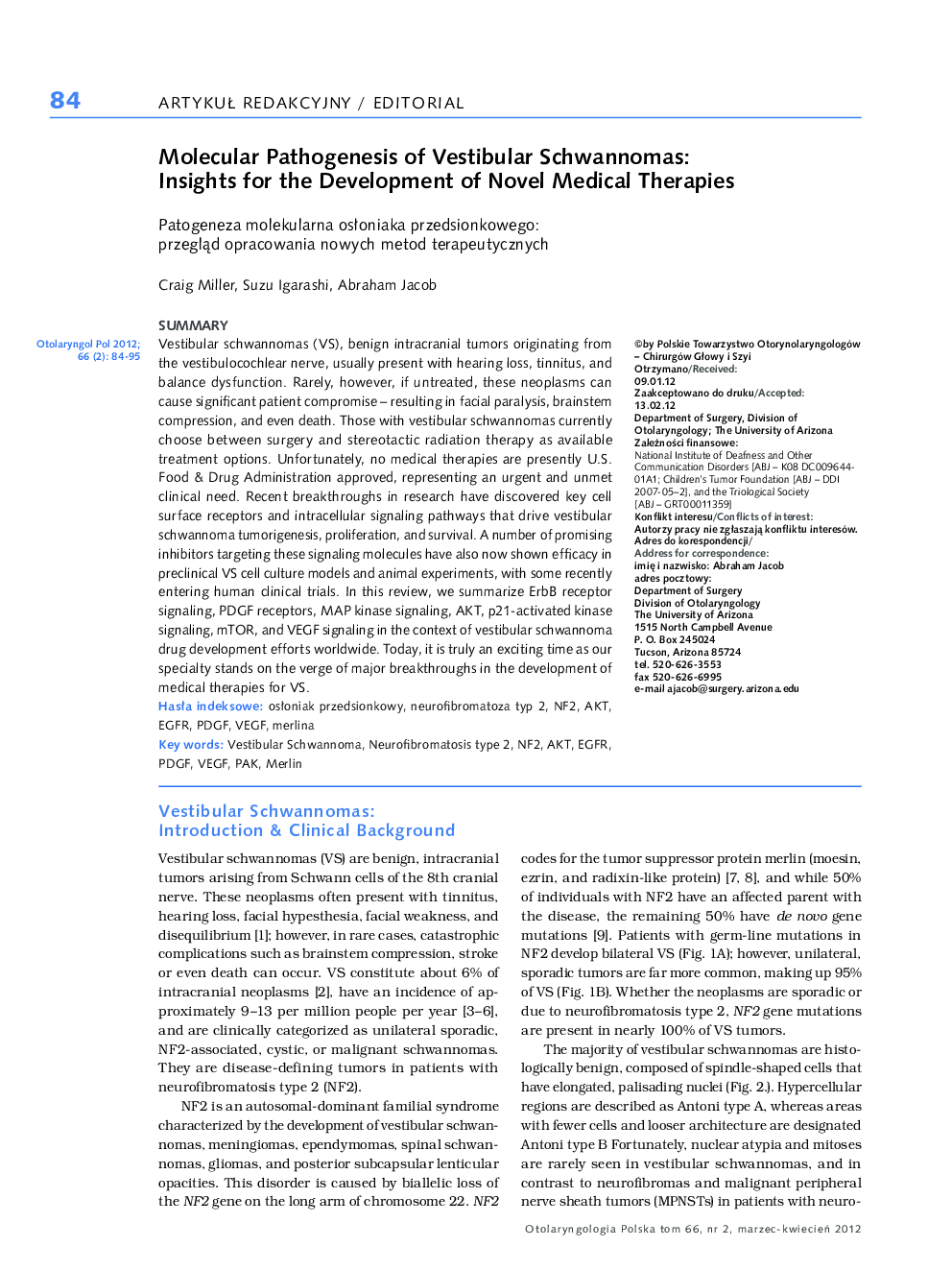 Molecular Pathogenesis of Vestibular Schwannomas: Insights for the Development of Novel Medical Therapies