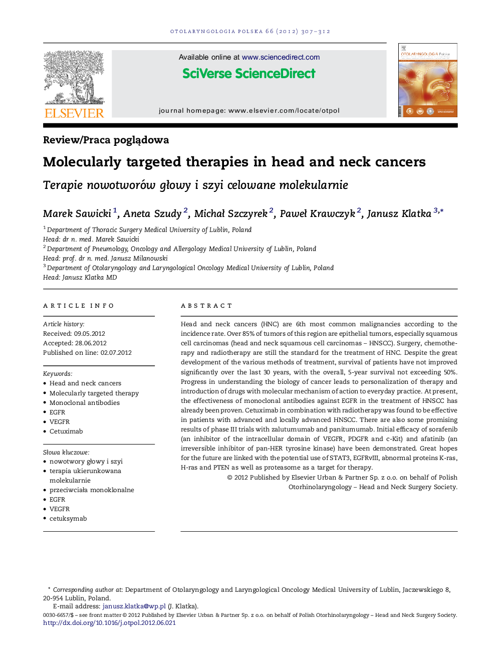 Molecularly targeted therapies in head and neck cancers