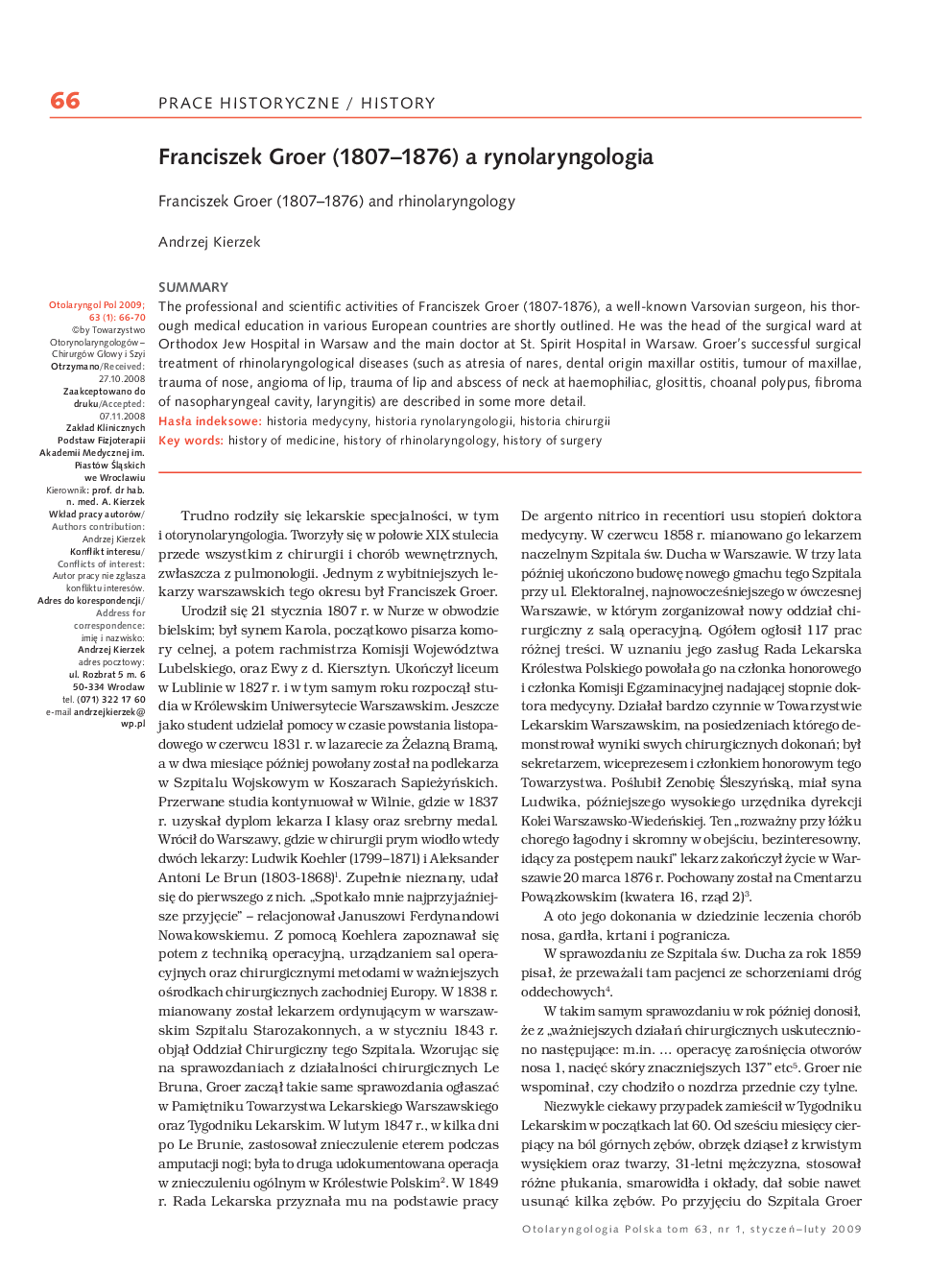 Franciszek Groer (1807-1876) a rynolaryngologia