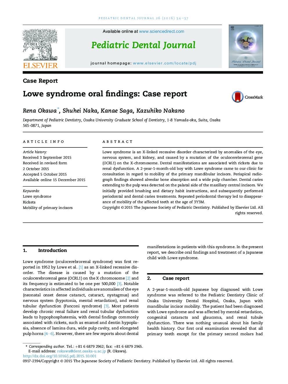 Lowe syndrome oral findings: Case report