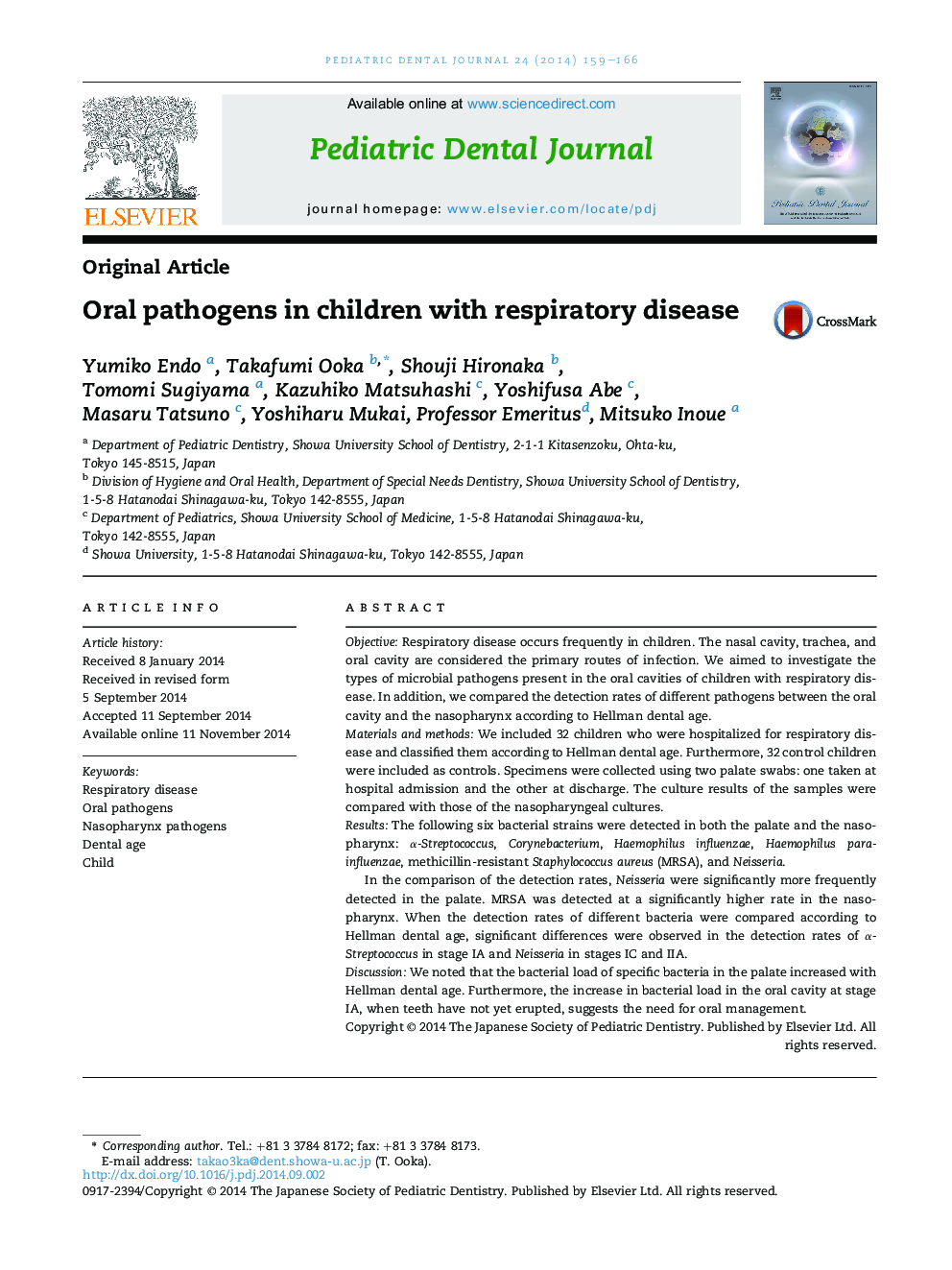 Oral pathogens in children with respiratory disease