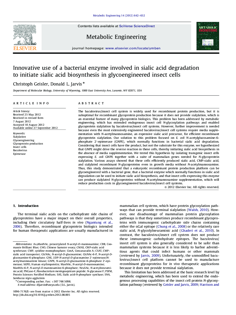 Innovative use of a bacterial enzyme involved in sialic acid degradation to initiate sialic acid biosynthesis in glycoengineered insect cells