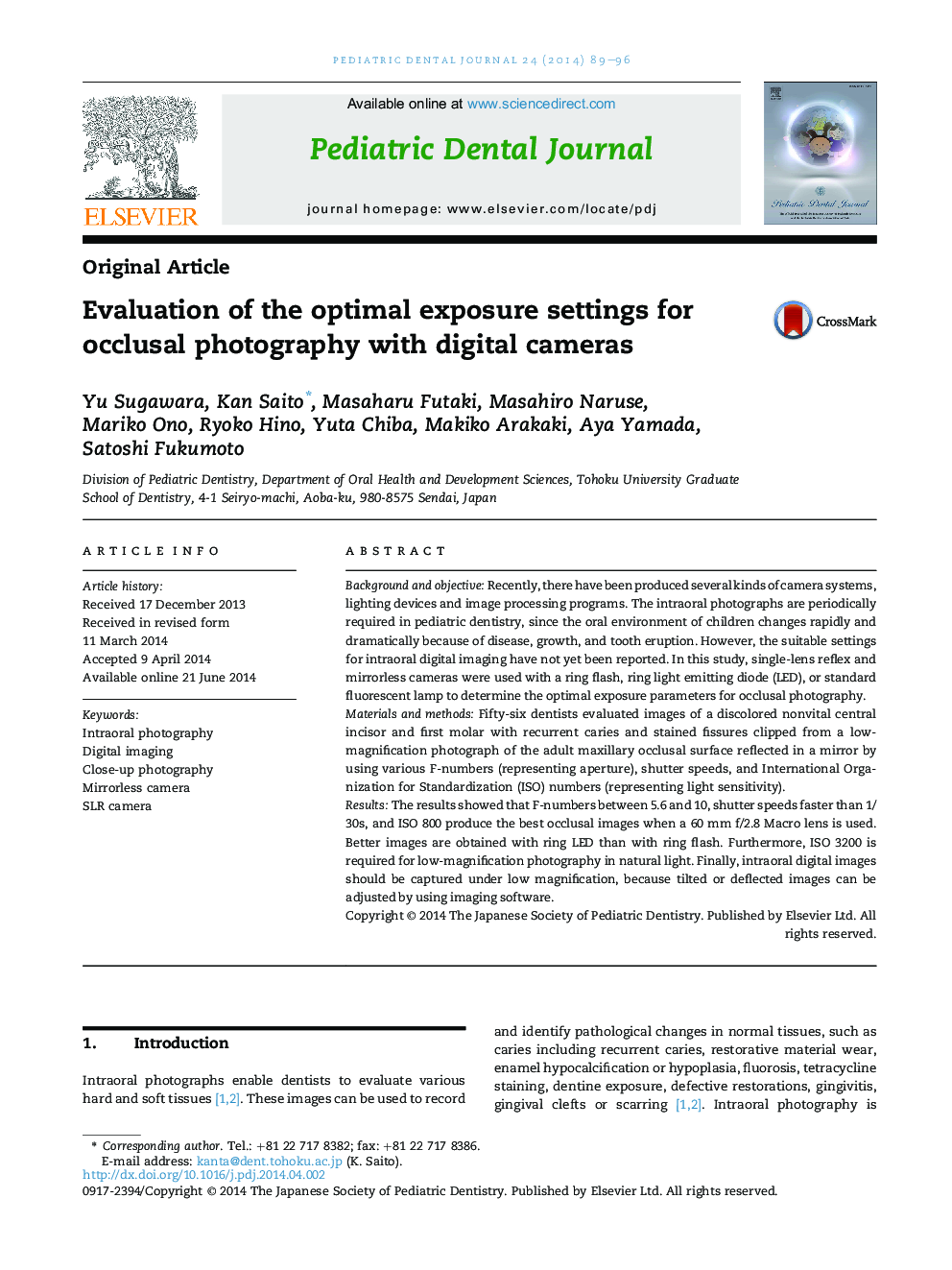 Evaluation of the optimal exposure settings for occlusal photography with digital cameras