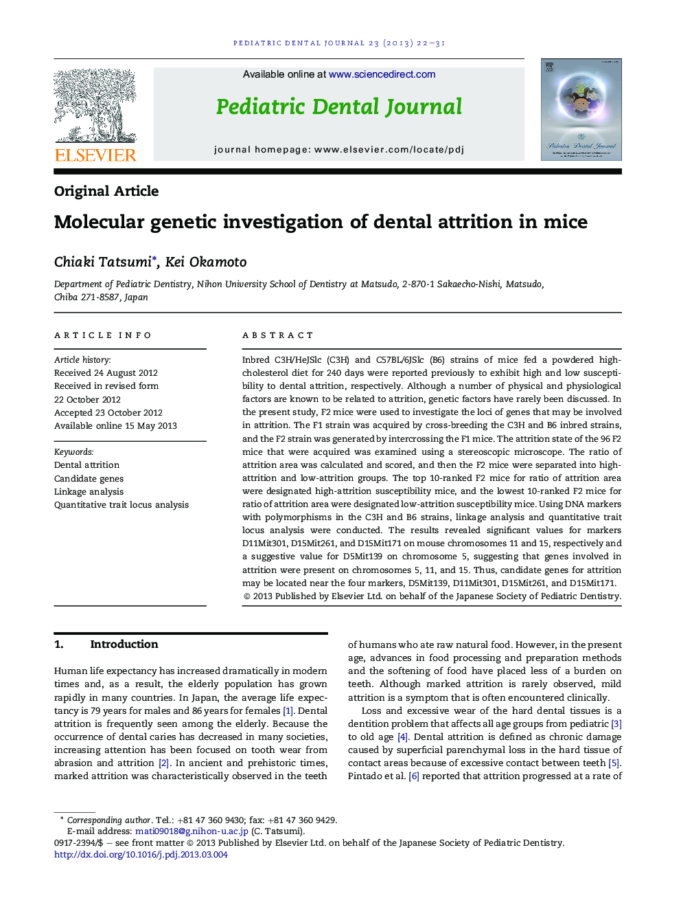 Molecular genetic investigation of dental attrition in mice