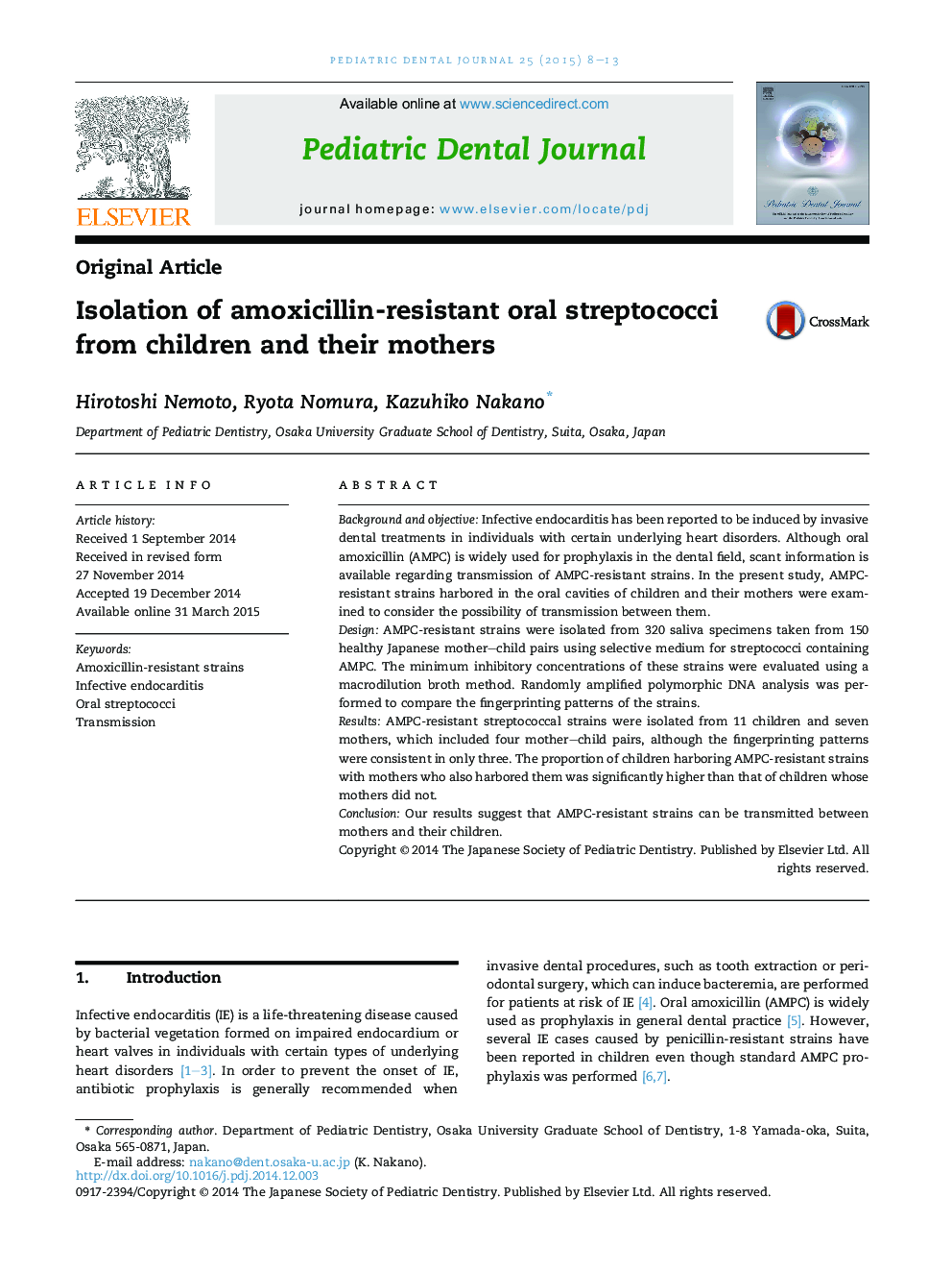 Isolation of amoxicillin-resistant oral streptococci from children and their mothers