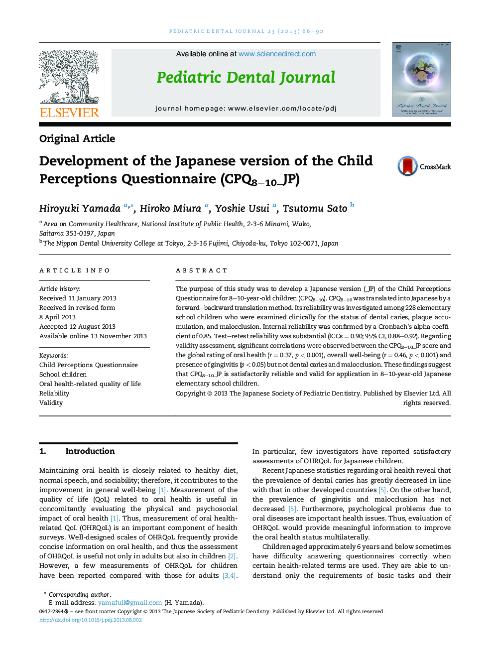 Development of the Japanese version of the Child Perceptions Questionnaire (CPQ8-10_JP)