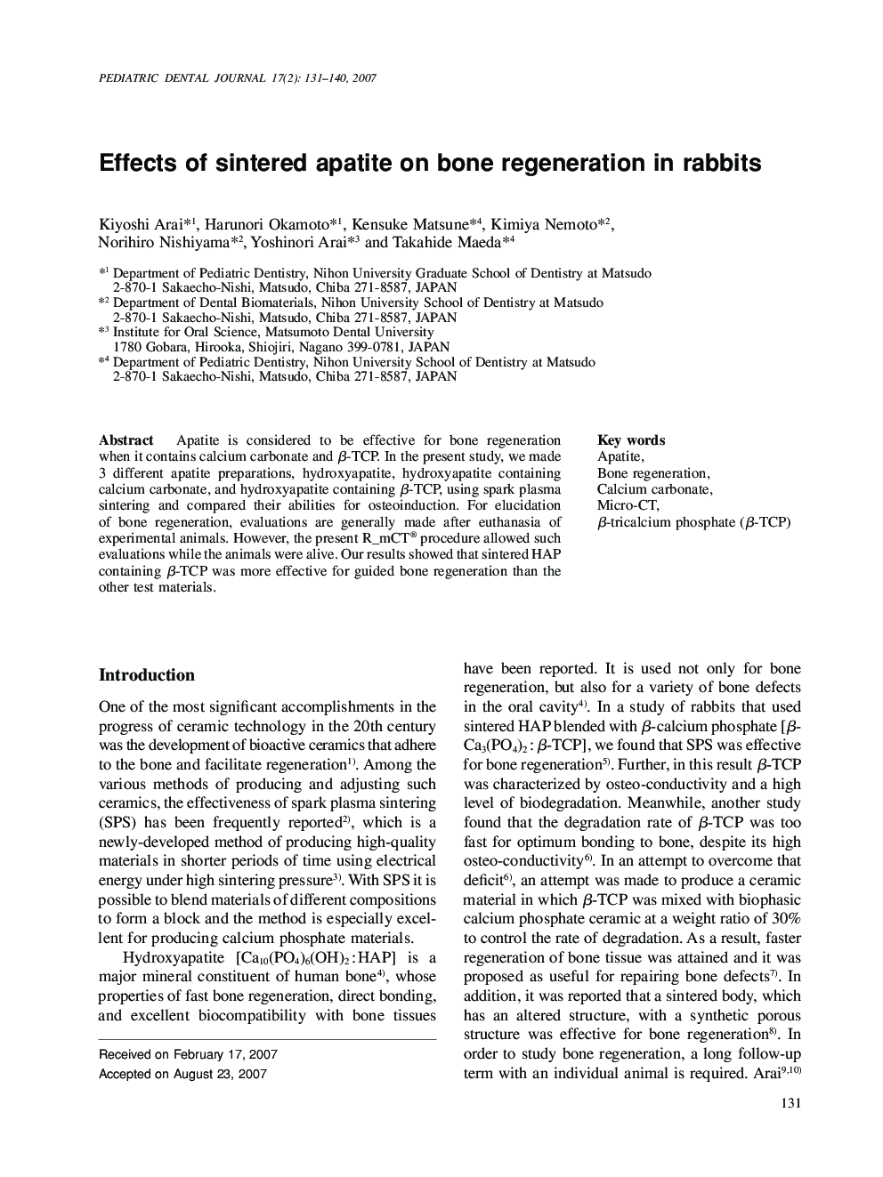 Effects of sintered apatite on bone regeneration in rabbits