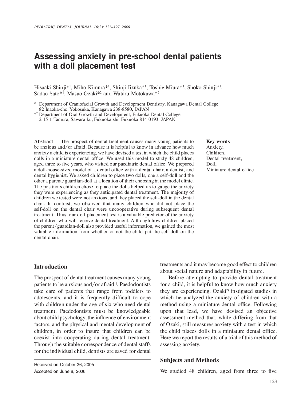 Assessing anxiety in pre-school dental patients with a doll placement test