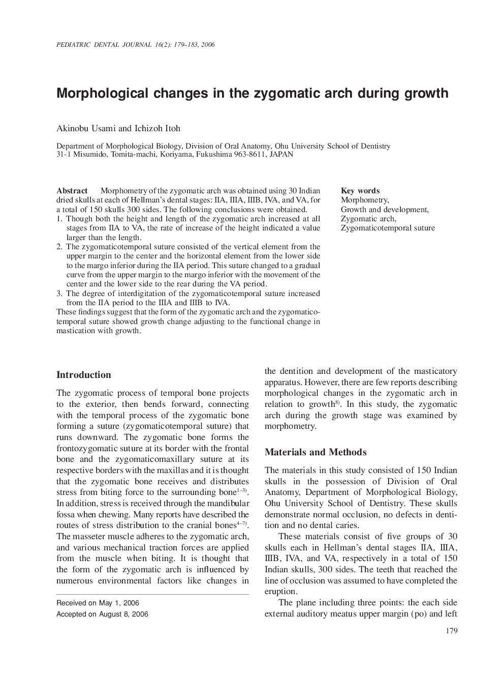 Morphological changes in the zygomatic arch during growth