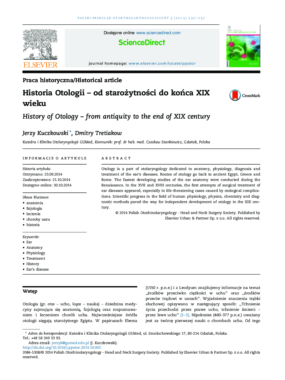 Historia Otologii - od staroÅ¼ytnoÅci do koÅca XIX wieku