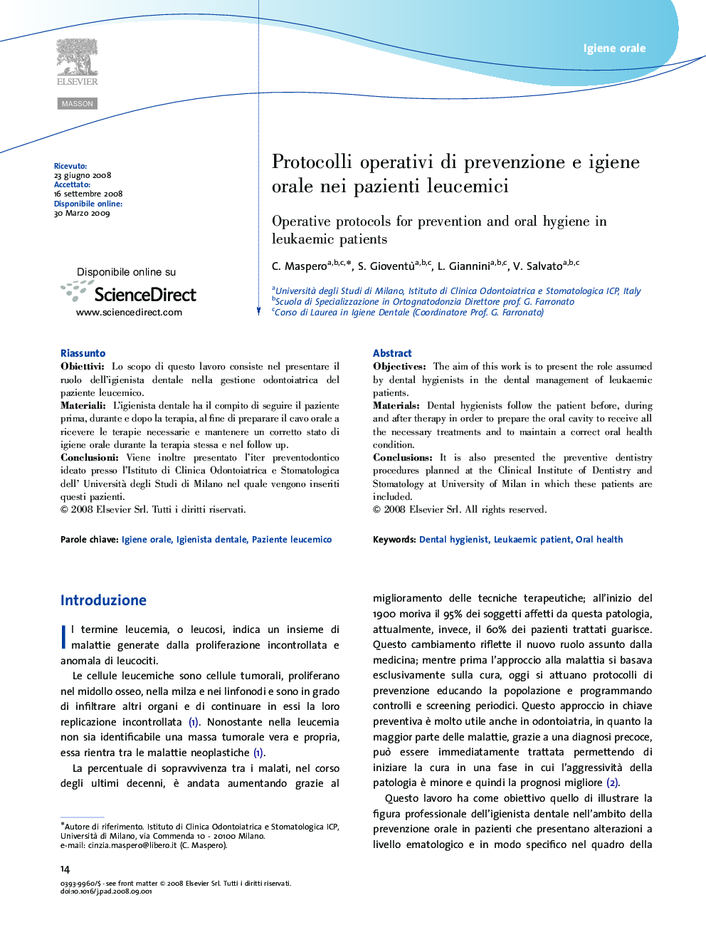 Protocolli operativi di prevenzione e igiene orale nei pazienti leucemici