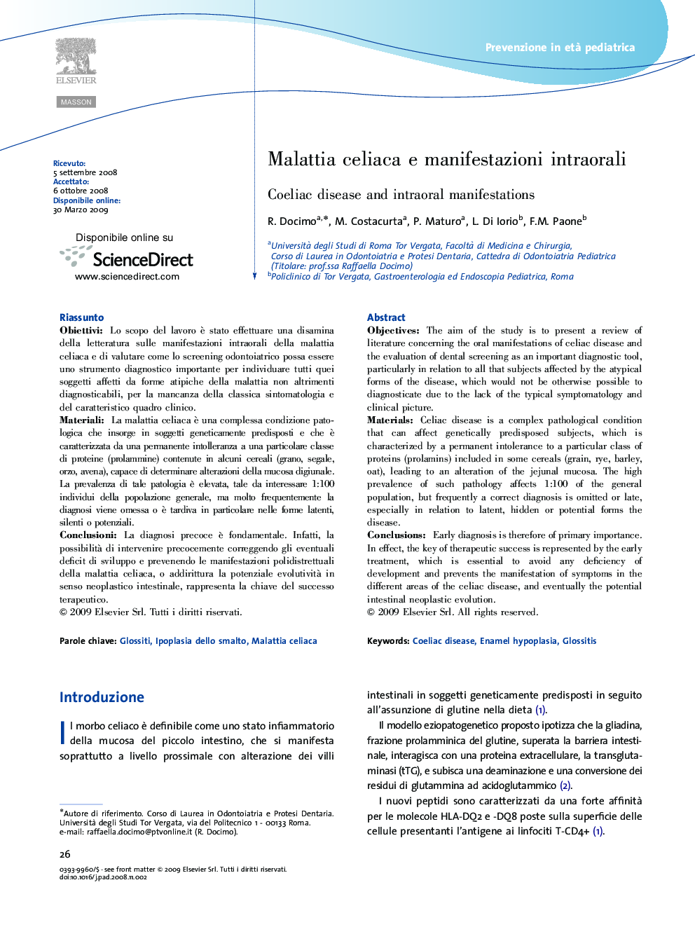 Malattia celiaca e manifestazioni intraorali