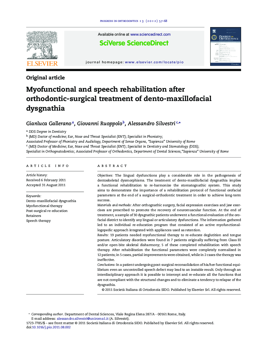 Myofunctional and speech rehabilitation after orthodontic-surgical treatment of dento-maxillofacial dysgnathia