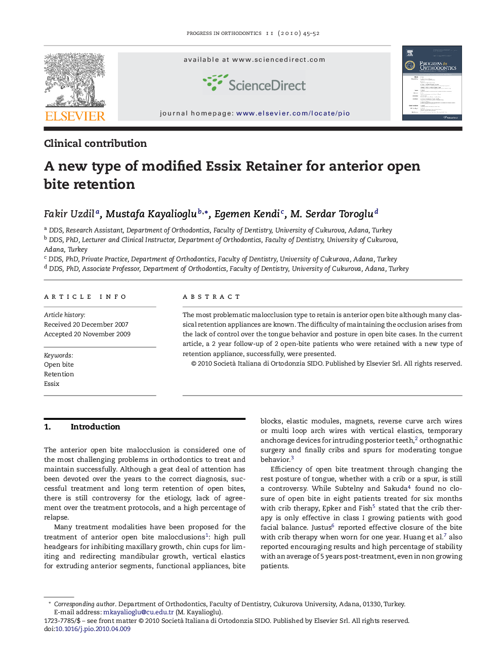 A new type of modified Essix Retainer for anterior open bite retention