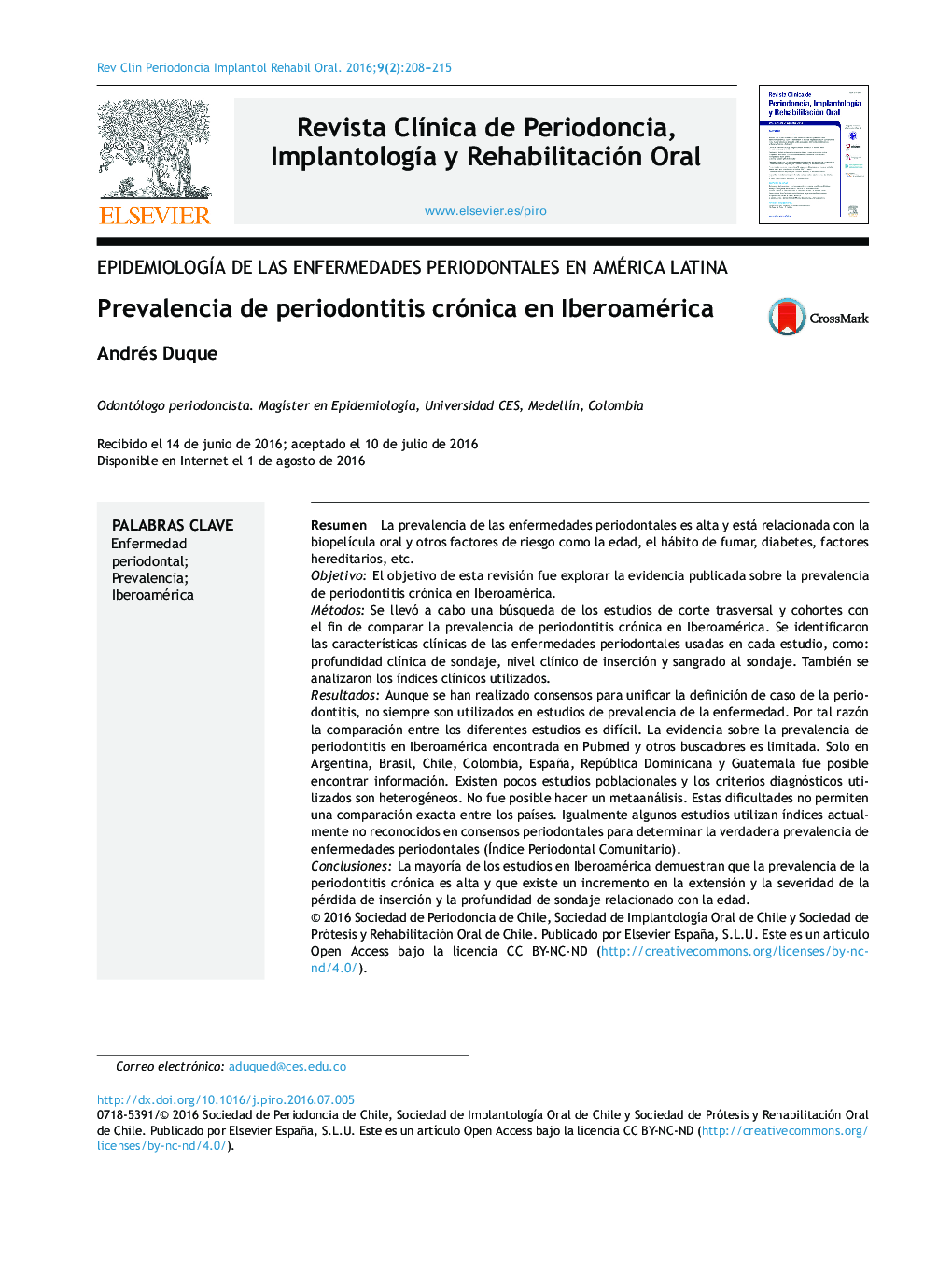 Prevalencia de periodontitis crónica en Iberoamérica
