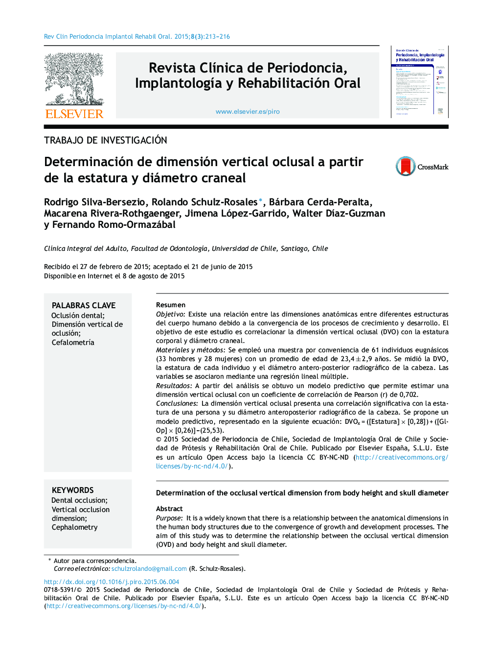 Determinación de dimensión vertical oclusal a partir de la estatura y diámetro craneal