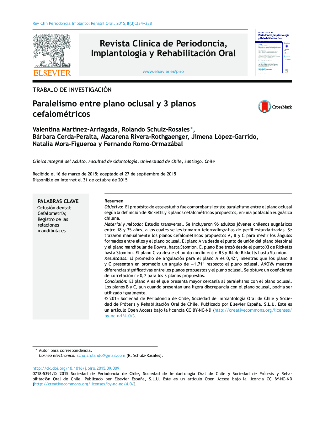 Paralelismo entre plano oclusal y 3 planos cefalométricos