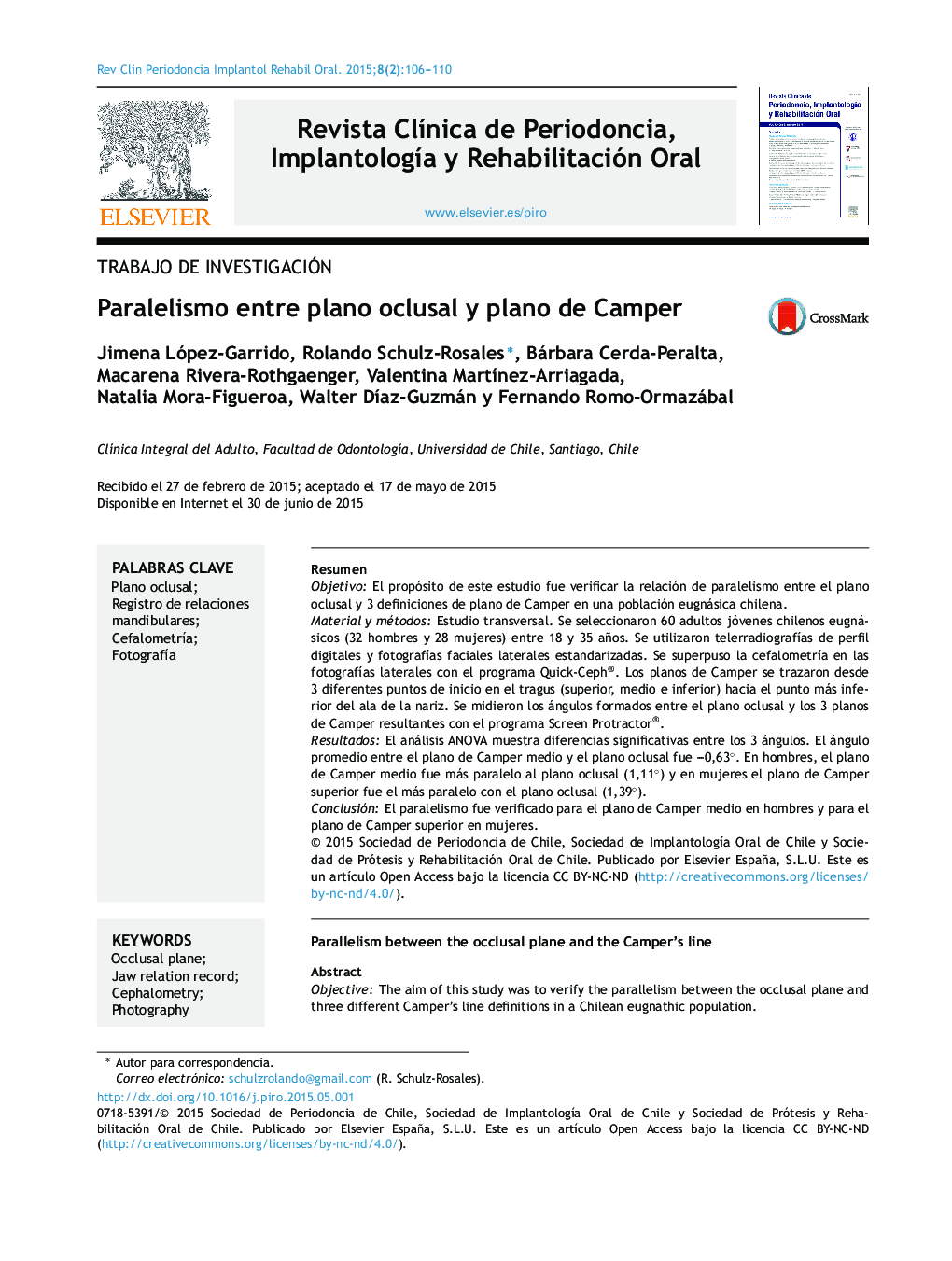 Paralelismo entre plano oclusal y plano de Camper