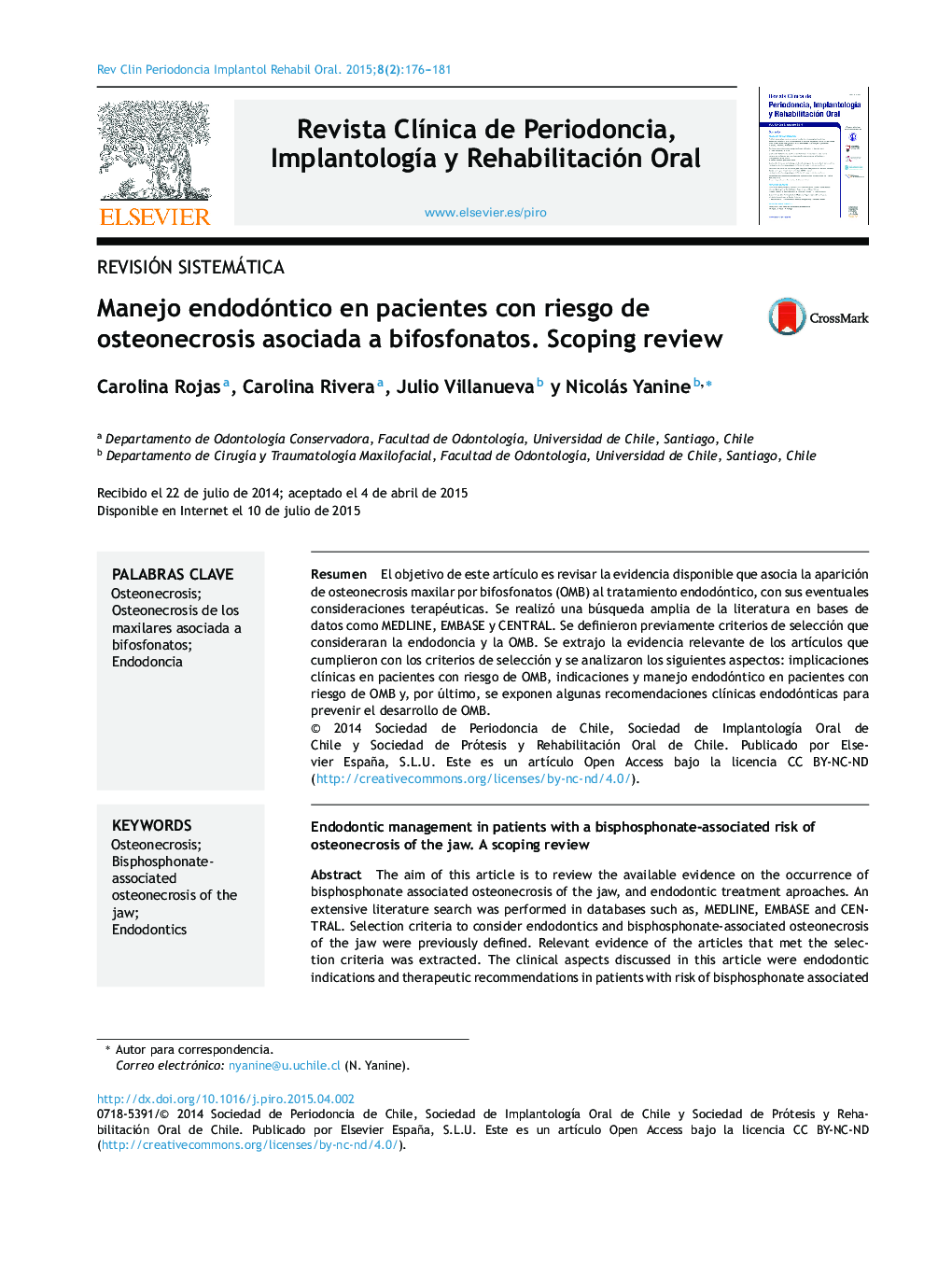 Manejo endodóntico en pacientes con riesgo de osteonecrosis asociada a bifosfonatos. Scoping review