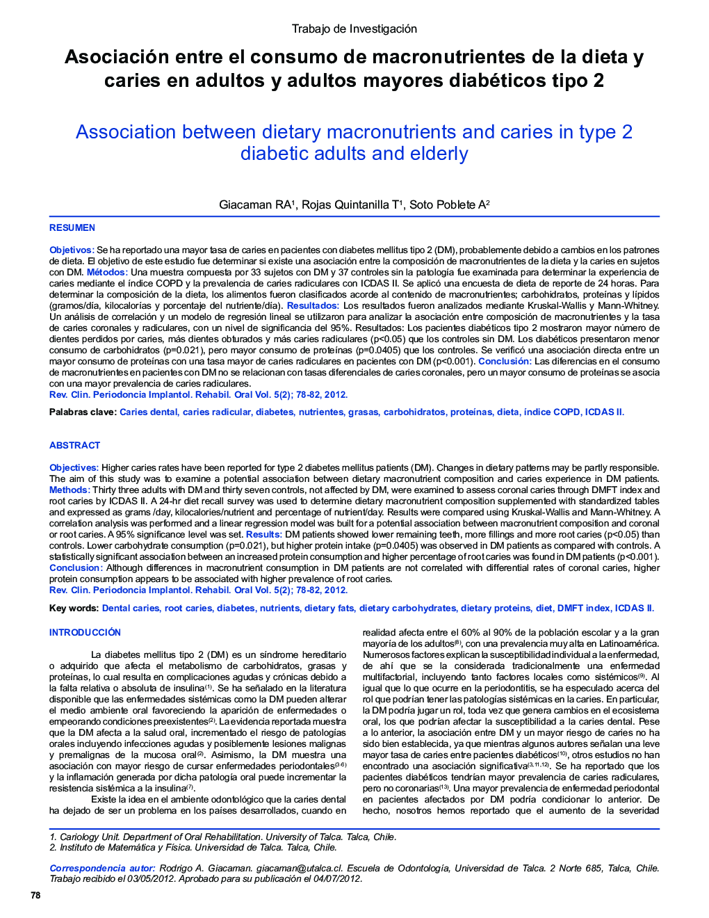 Asociación entre el consumo de macronutrientes de la dieta y caries en adultos y adultos mayores diabéticos tipo 2