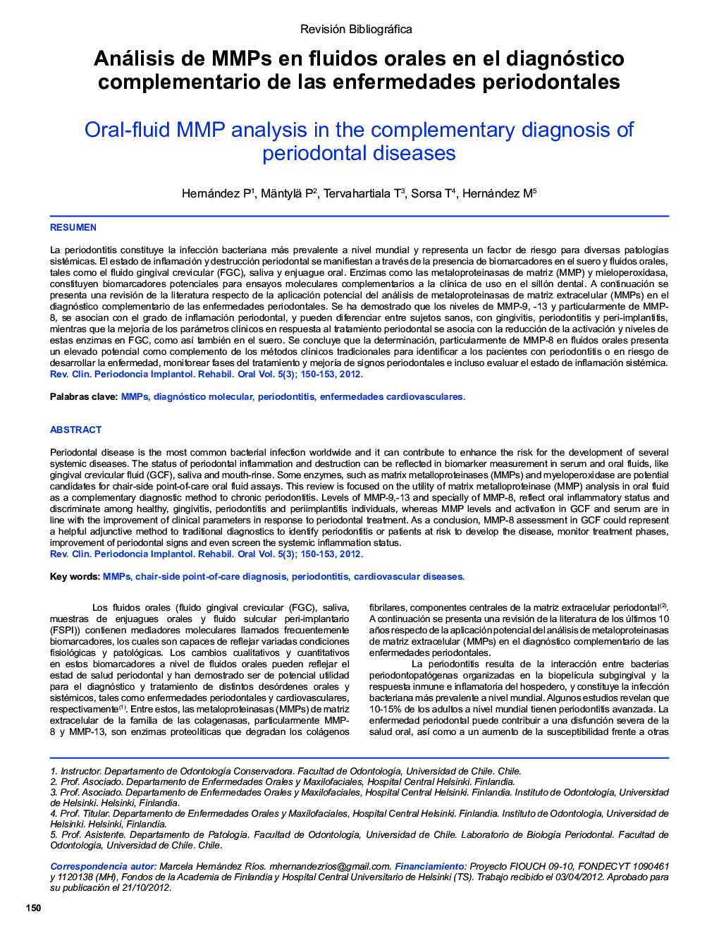 Análisis de MMPs en fluidos orales en el diagnóstico complementario de las enfermedades periodontales