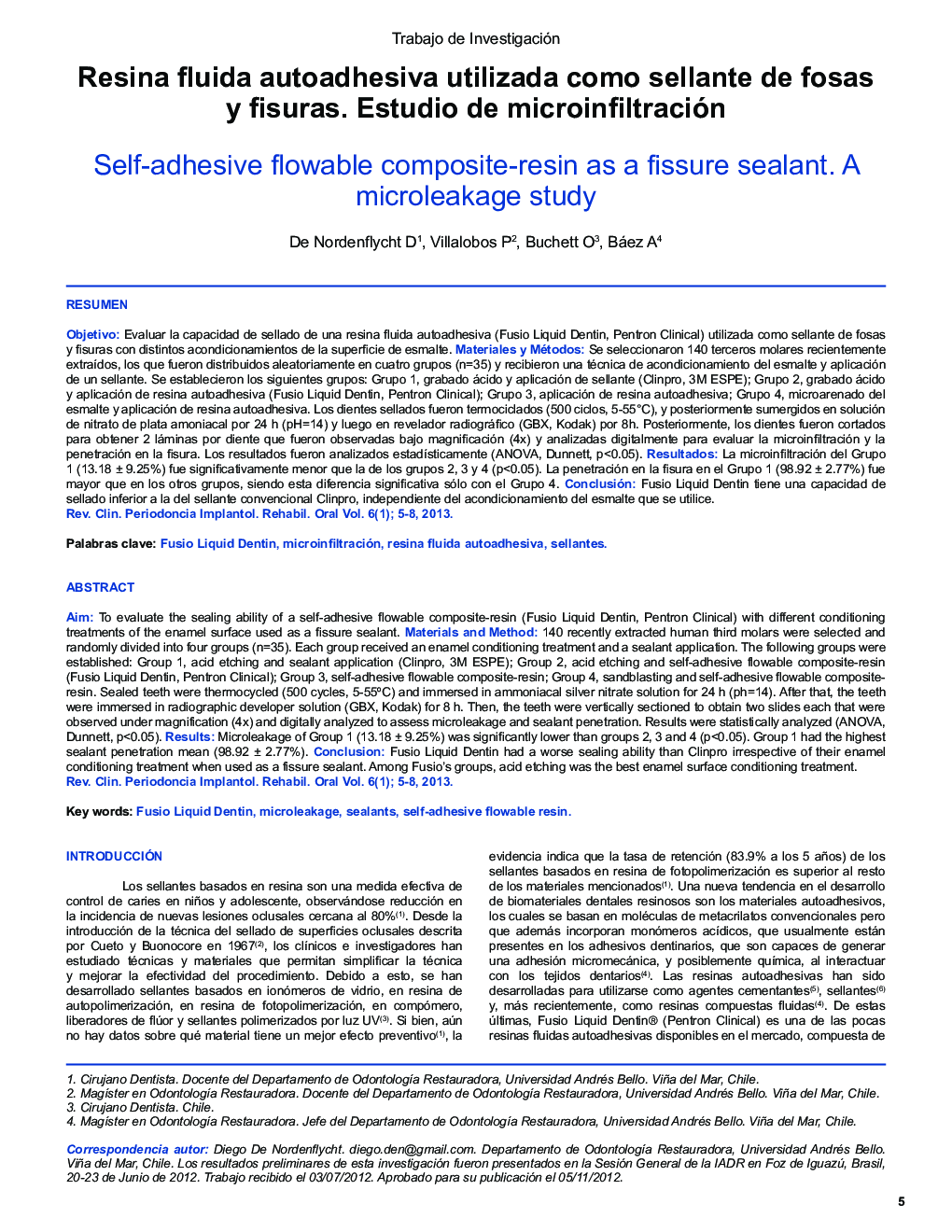 Resina fluida autoadhesiva utilizada como sellante de fosas y fisuras. Estudio de microinfiltración