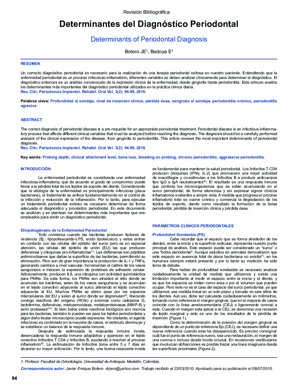 Determinantes del Diagnóstico Periodontal