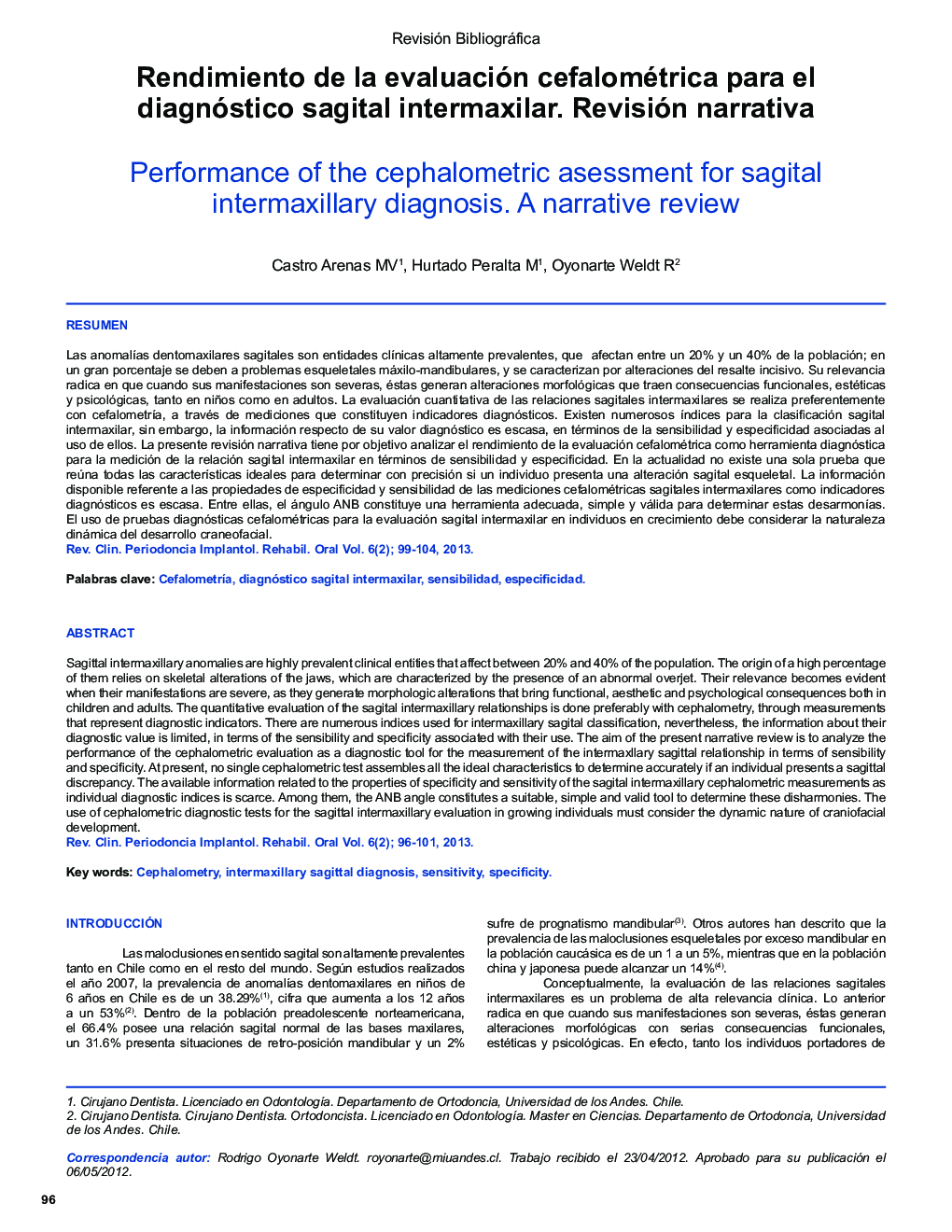 Rendimiento de la evaluación cefalométrica para el diagnóstico sagital intermaxilar. Revisión narrativa