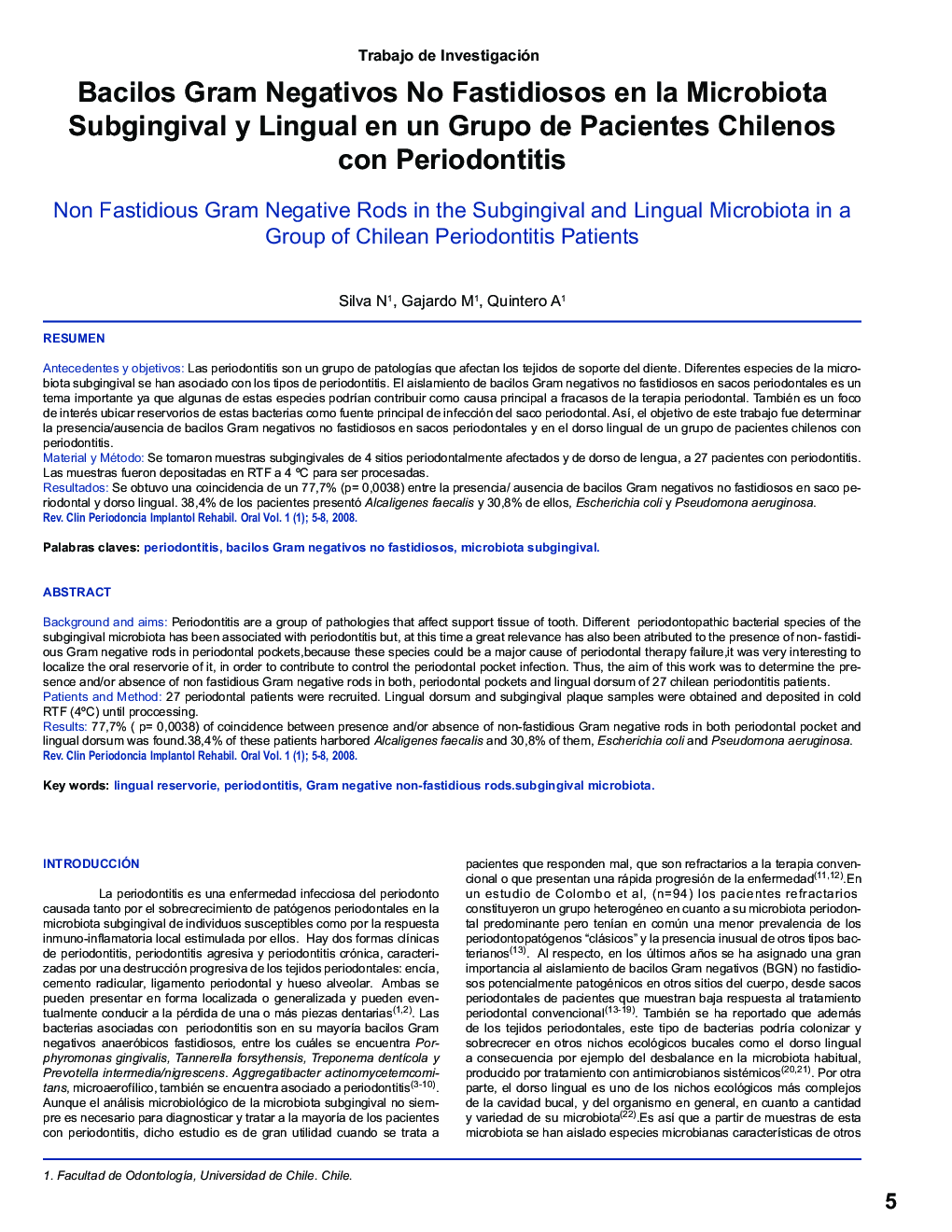 Bacilos Gram Negativos No Fastidiosos en la Microbiota Subgingival y Lingual en un Grupo de Pacientes Chilenos con Periodontitis