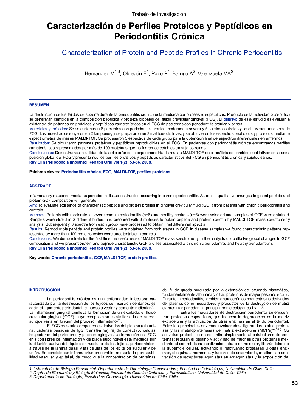 Caracterización de Perfiles Proteicos y Peptídicos en Periodontitis Crónica