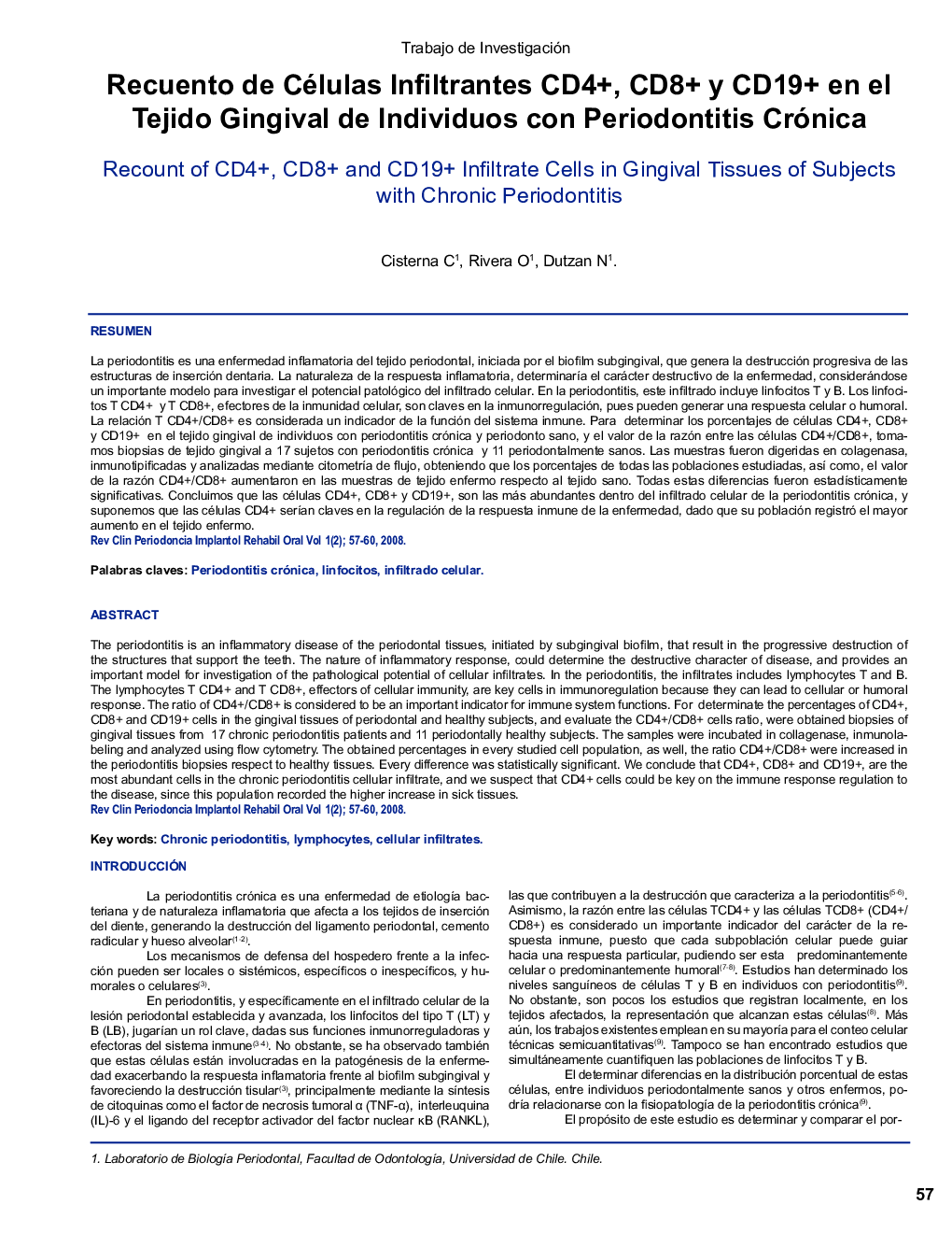 Recuento de Células Infiltrantes CD4+, CD8+ y CD19+ en el Tejido Gingival de Individuos con Periodontitis Crónica