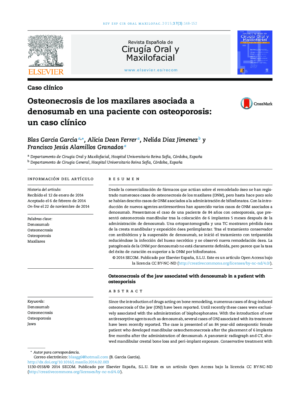 عکس صفحه اول مقاله: Osteonecrosis de los maxilares asociada a denosumab en una paciente con osteoporosis: un caso clínico Osteonecrosis de los maxilares asociada a denosumab en una paciente con osteoporosis: un caso clínico
