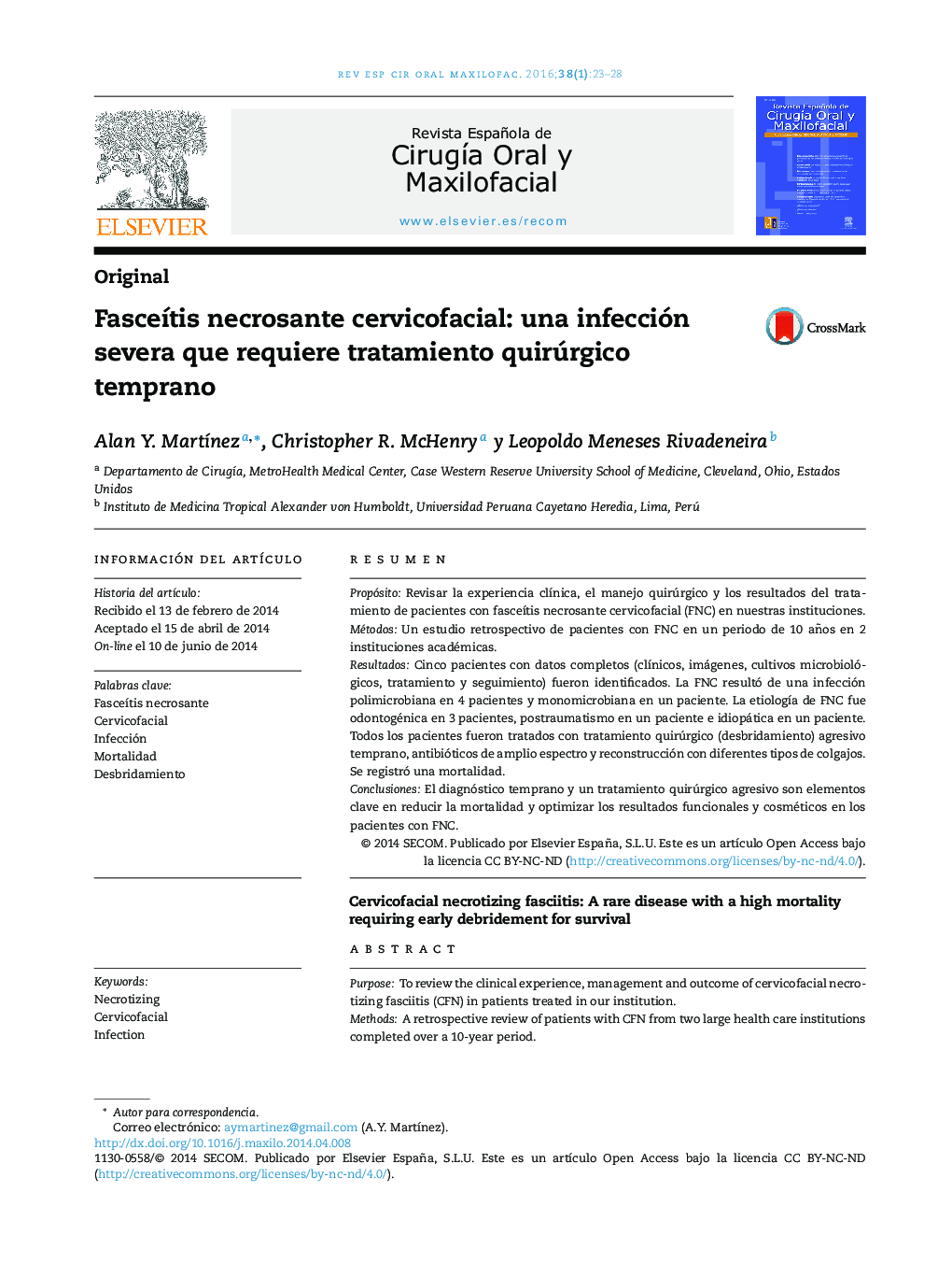 Fasceítis necrosante cervicofacial: una infección severa que requiere tratamiento quirúrgico temprano