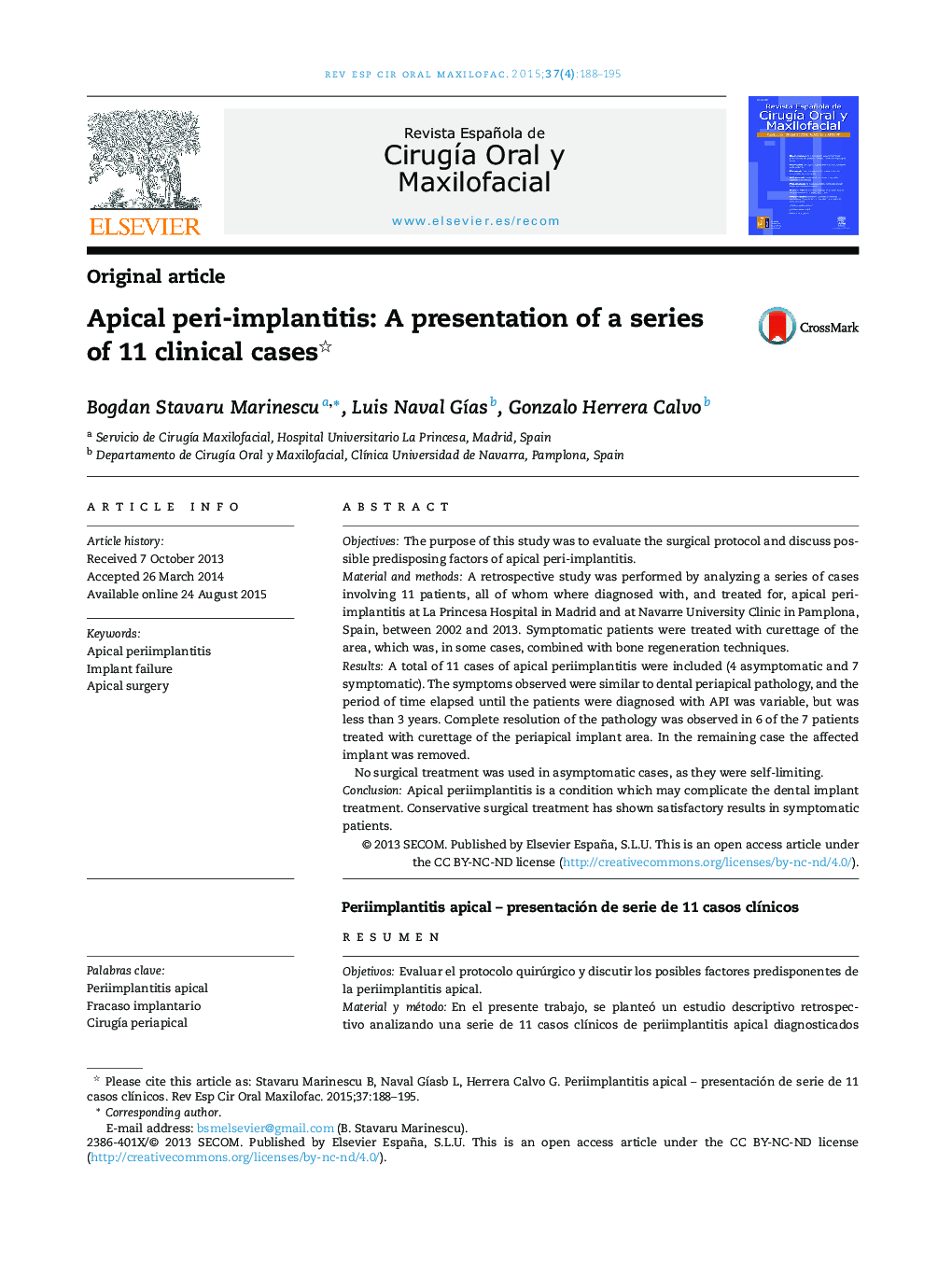 Apical peri-implantitis: A presentation of a series of 11 clinical cases 
