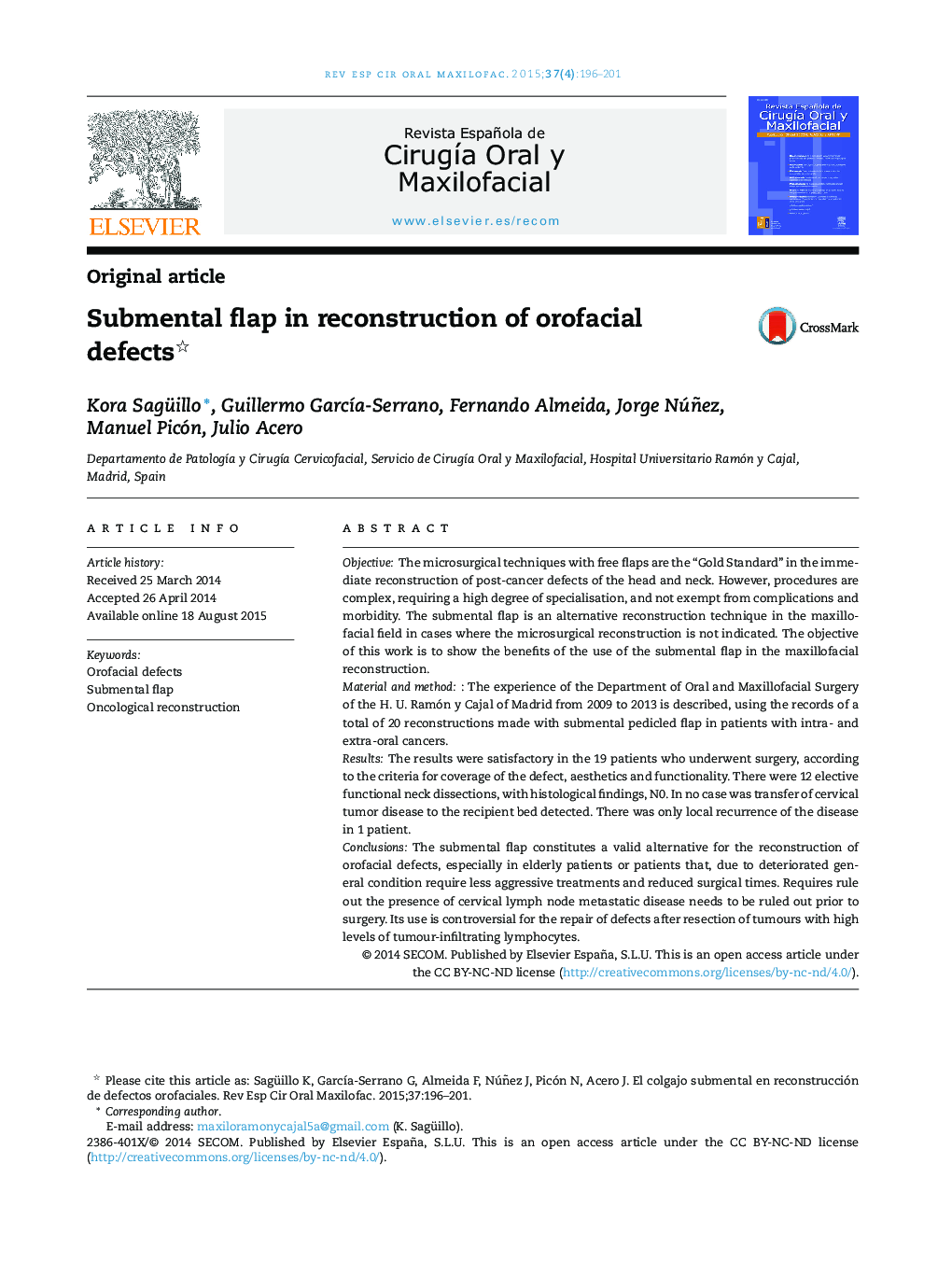 Submental flap in reconstruction of orofacial defects 