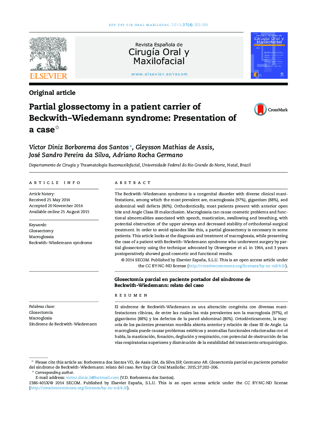 Partial glossectomy in a patient carrier of Beckwith–Wiedemann syndrome: Presentation of a case 