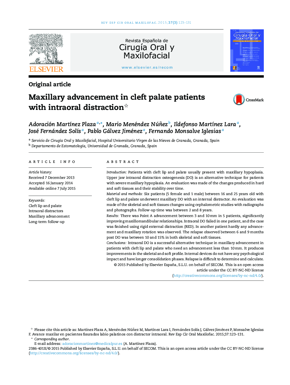Maxillary advancement in cleft palate patients with intraoral distraction 