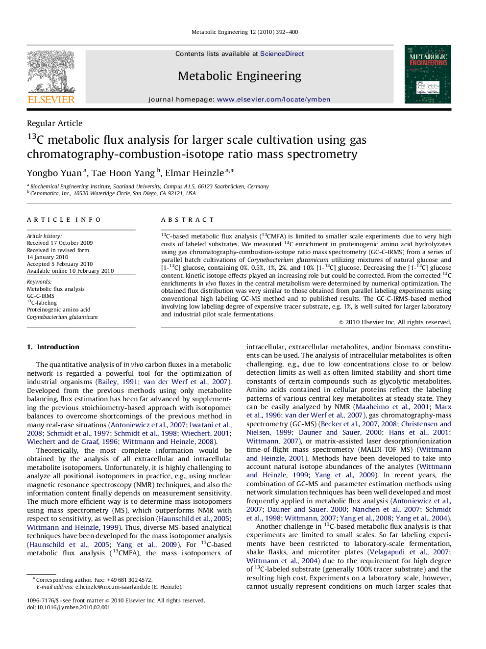 13C metabolic flux analysis for larger scale cultivation using gas chromatography-combustion-isotope ratio mass spectrometry