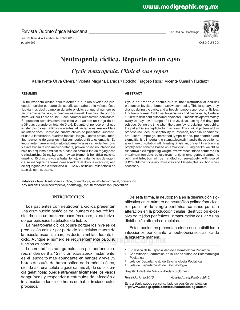 Neutropenia cíclica. Reporte de un caso