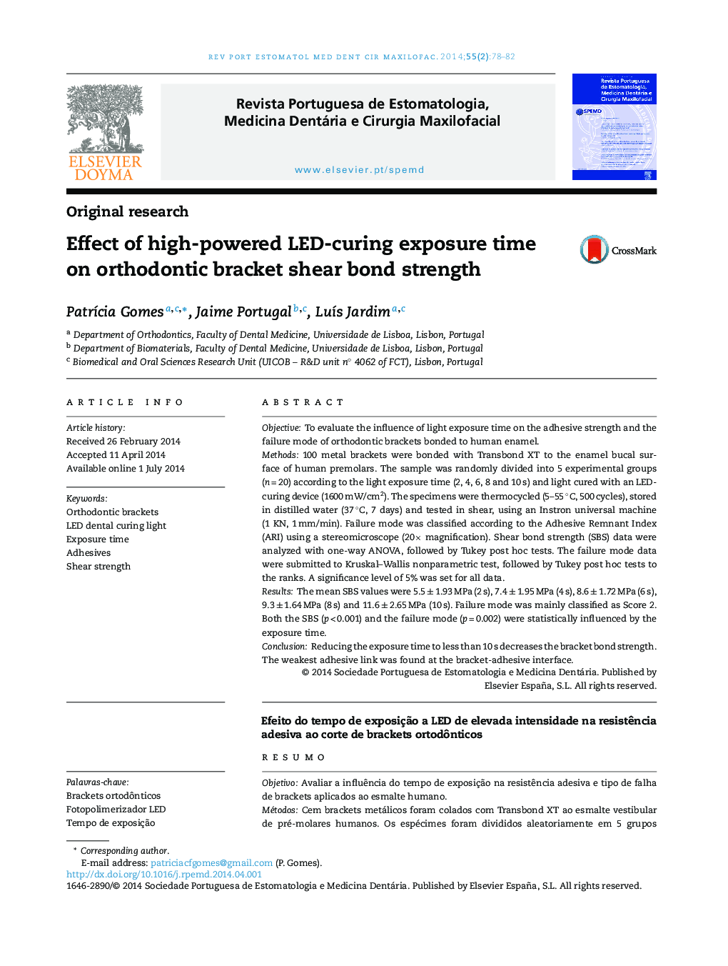 Effect of high-powered LED-curing exposure time on orthodontic bracket shear bond strength