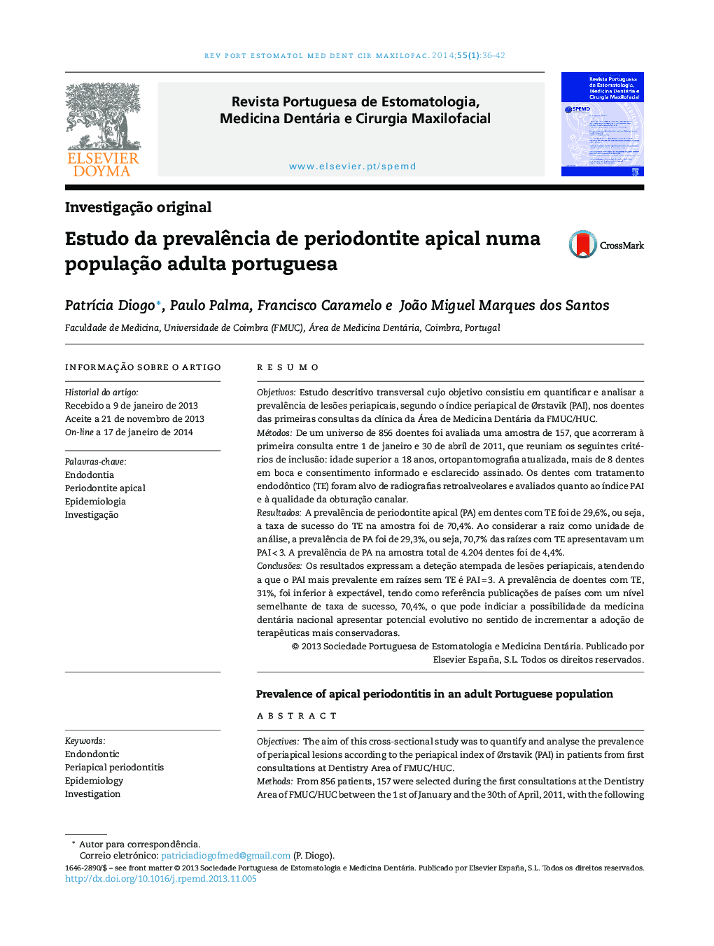 Estudo da prevalência de periodontite apical numa população adulta portuguesa