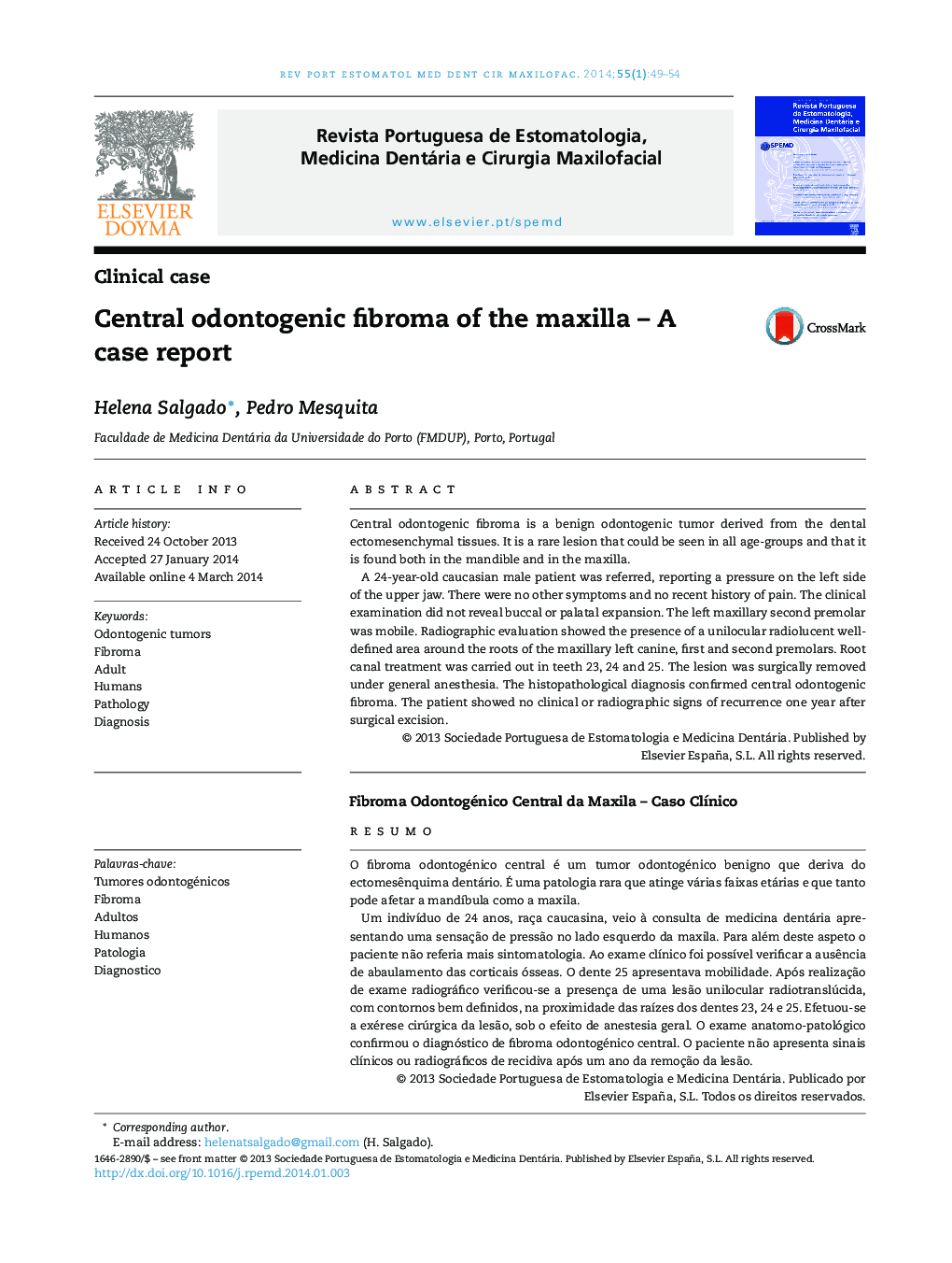 Central odontogenic fibroma of the maxilla – A case report