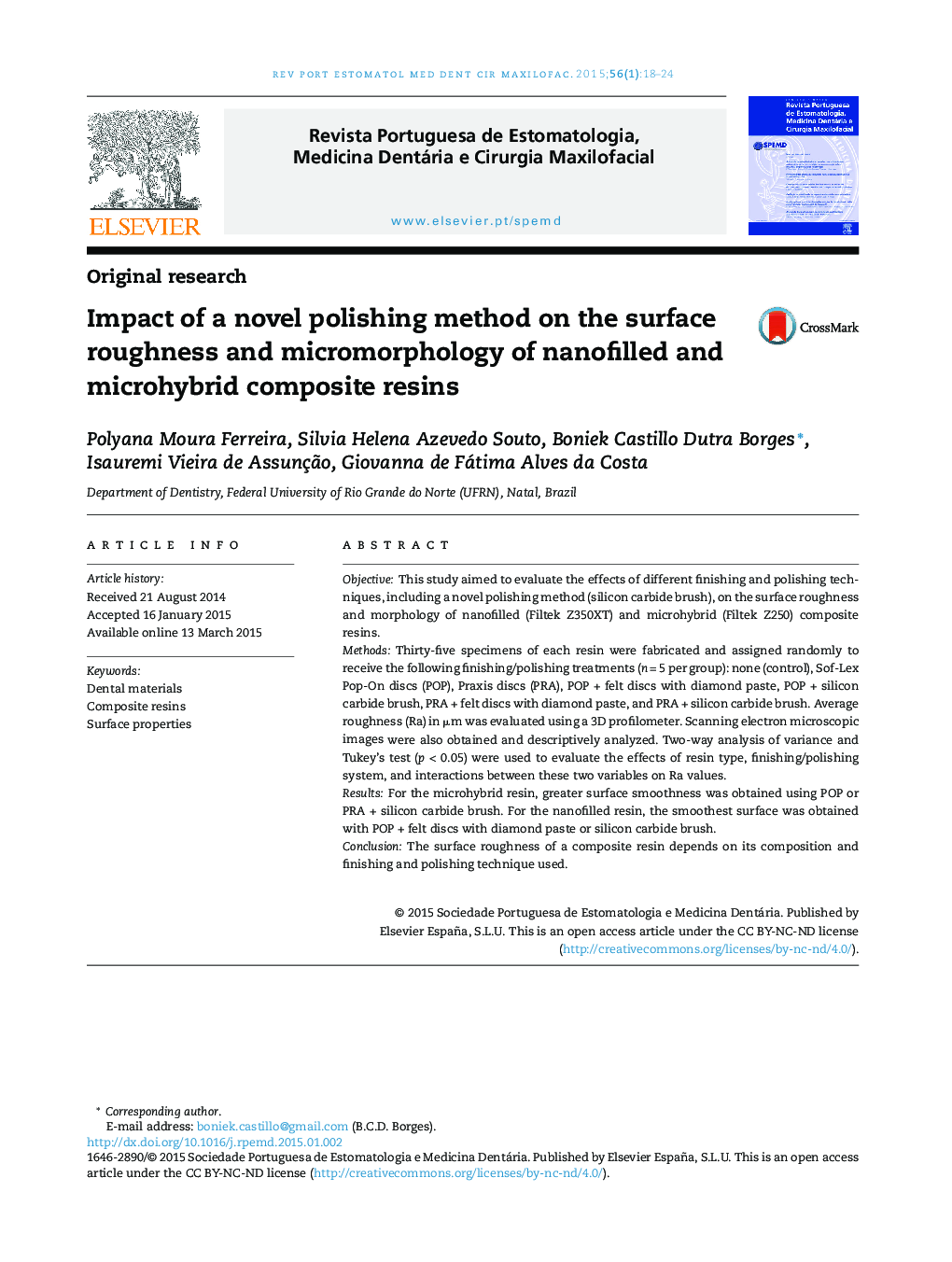 Impact of a novel polishing method on the surface roughness and micromorphology of nanofilled and microhybrid composite resins