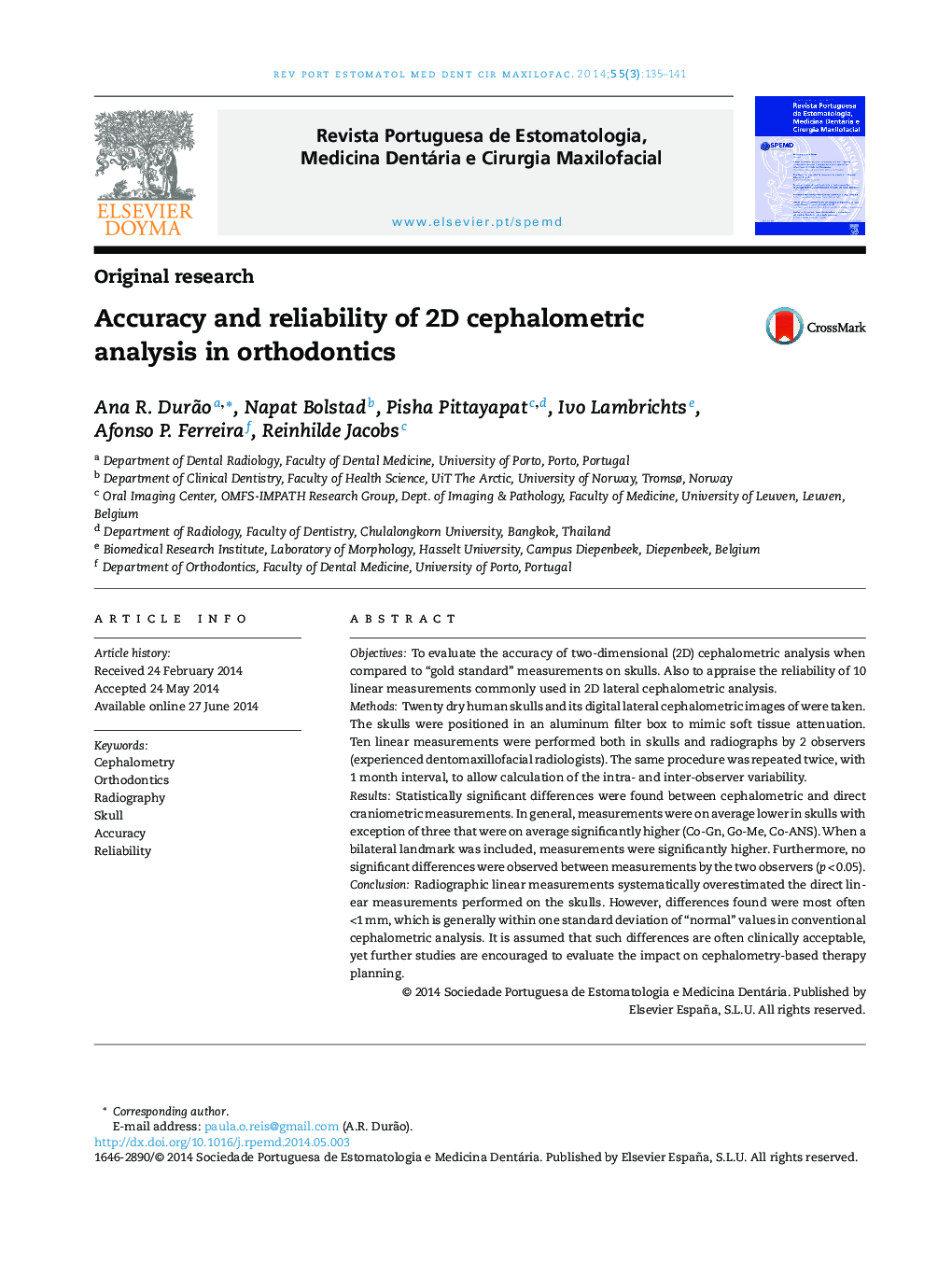 Accuracy and reliability of 2D cephalometric analysis in orthodontics