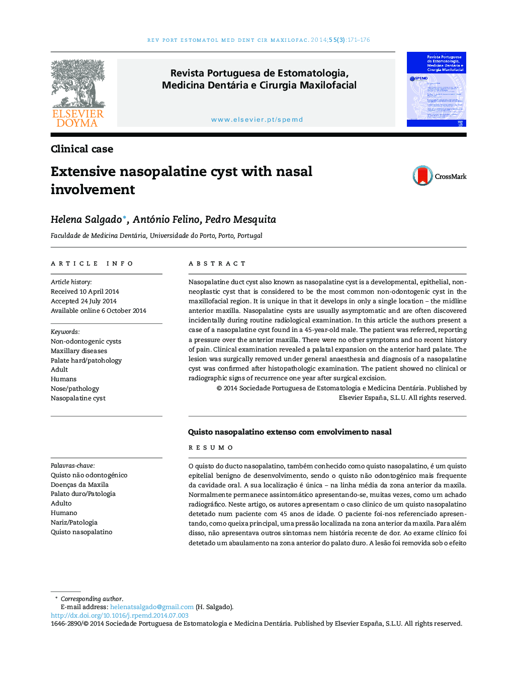 Extensive nasopalatine cyst with nasal involvement