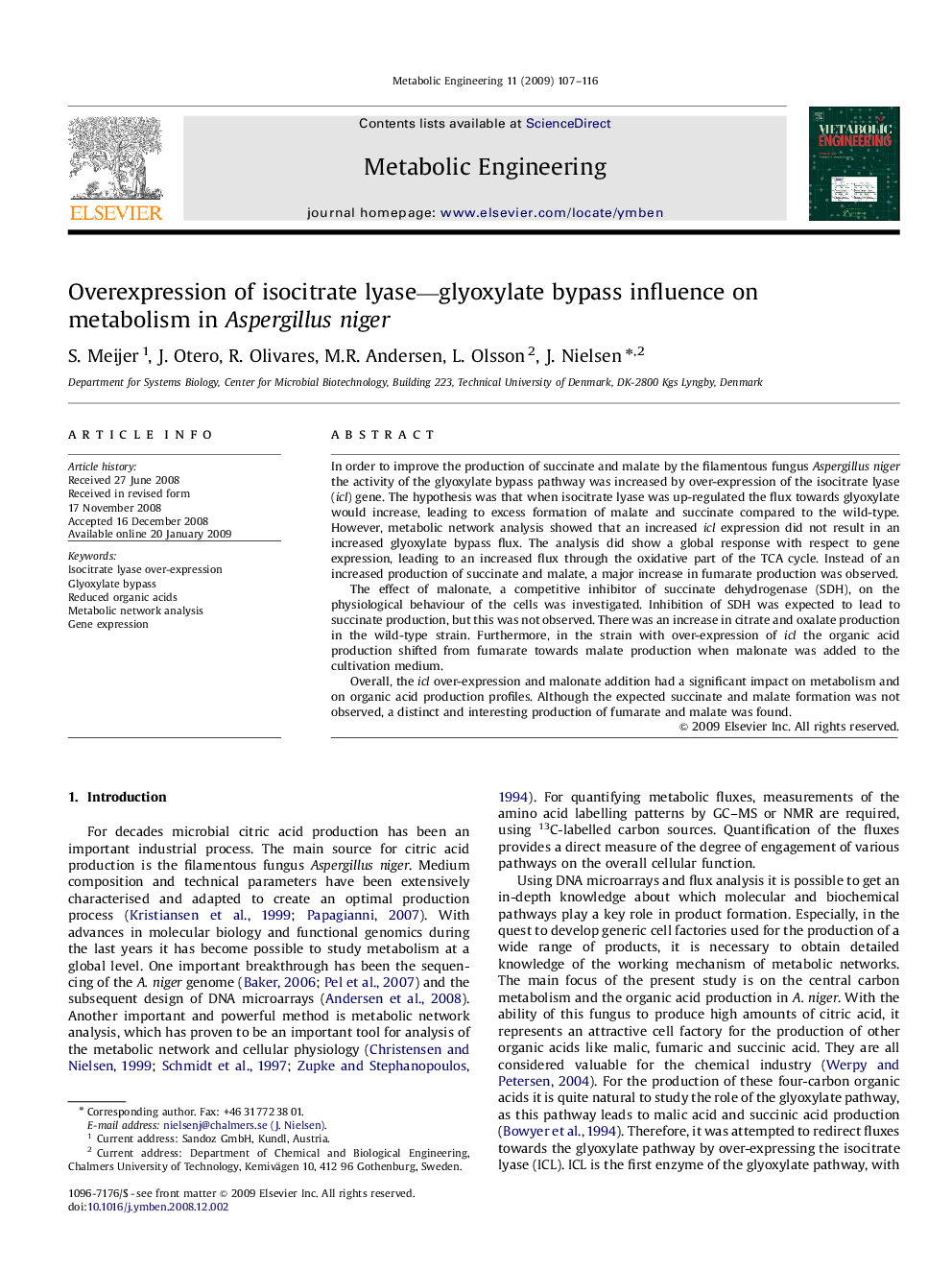 Overexpression of isocitrate lyase—glyoxylate bypass influence on metabolism in Aspergillus niger