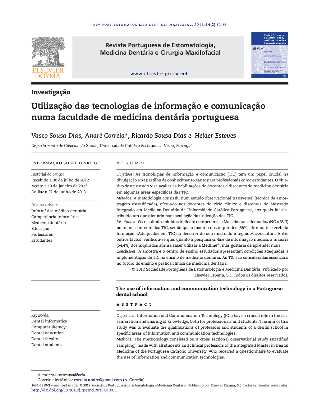 Utilização das tecnologias de informação e comunicação numa faculdade de medicina dentária portuguesa